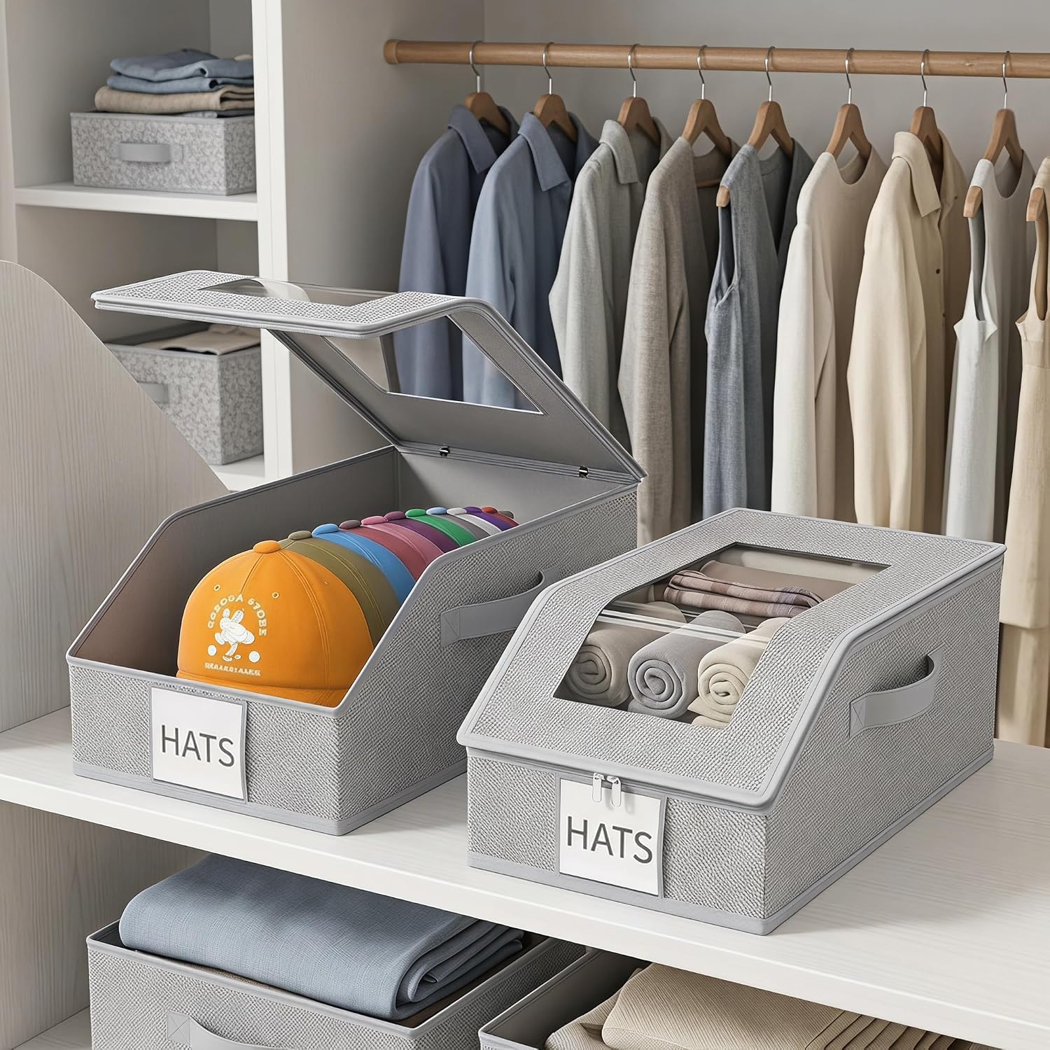 Stackable Hat Storage for Baseball Caps, 2 Pack Hat Organizer for Closet