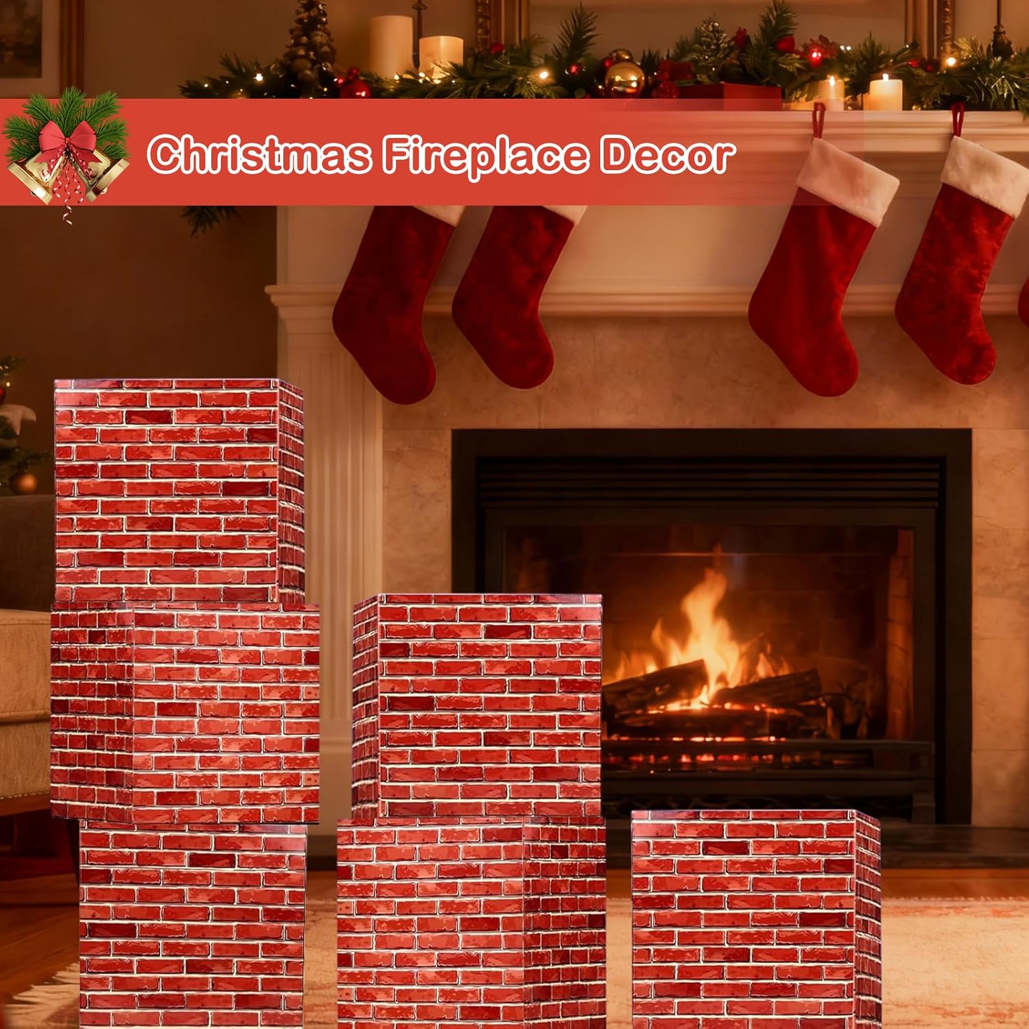 Mototo 8 PCS Brick Party Boxes Paper Cardboard Building Blocks 11.8" Red Video Game Brick Boxes Props Party Favor Centerpiece For Comic Gaming Theme Birthday Christmas Fireplace Decoration