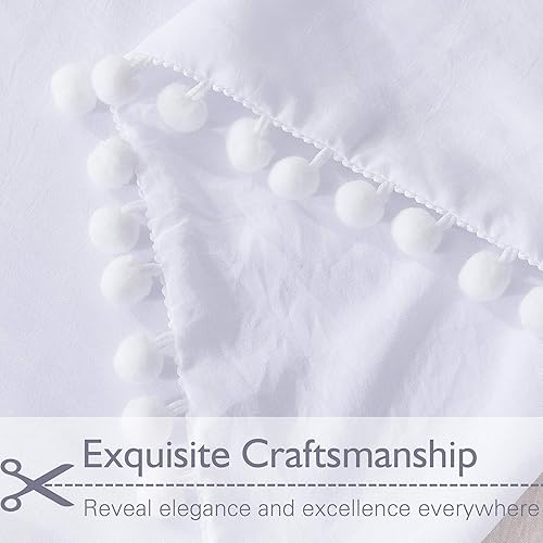 Miniatura 3 de Andency Funda de edredón con flecos y pompones, tamaño matrimonial (79 x 90 pulgadas), 3 piezas (1 funda de edredón color blanco liso, 2 fundas de