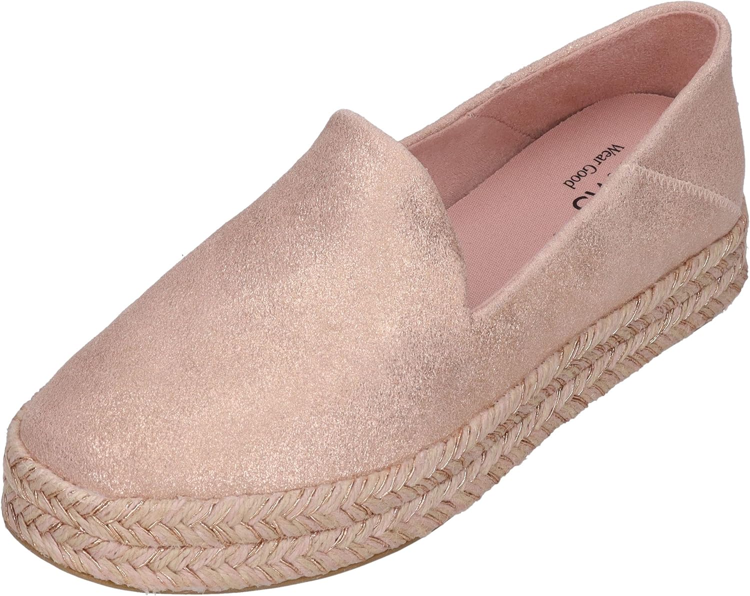 TOMS - Womens Carolina Espadrille, Color Pale Rose Metallic Suede, Size: 7.5 B(M) US