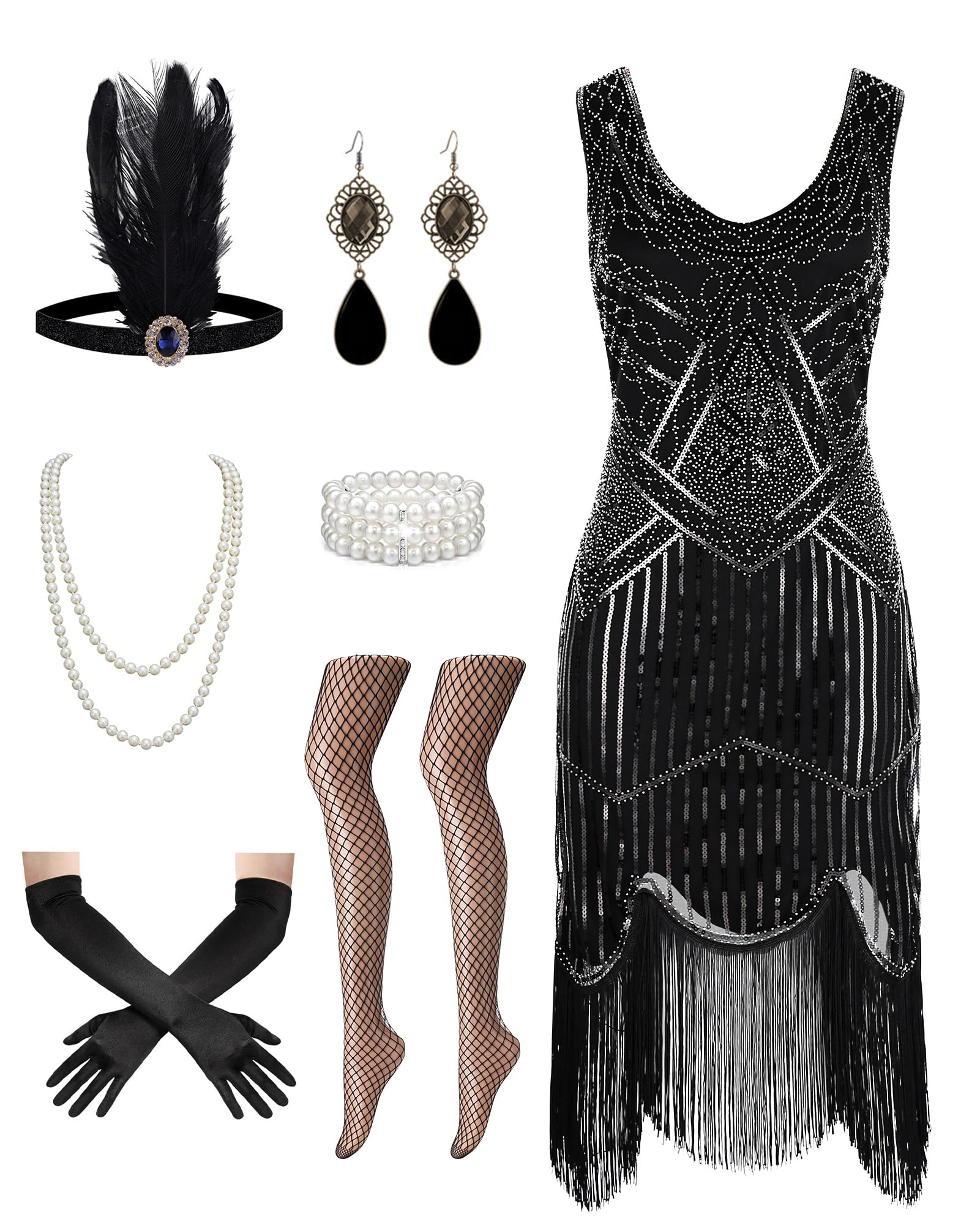 Robe Gatsby des années 1920 pour femme - Paillettes et cachemire | Costume années 1920 - Gatsby le Magnifique - Robe de cocktail glamour à paillettes - Motif cachemire