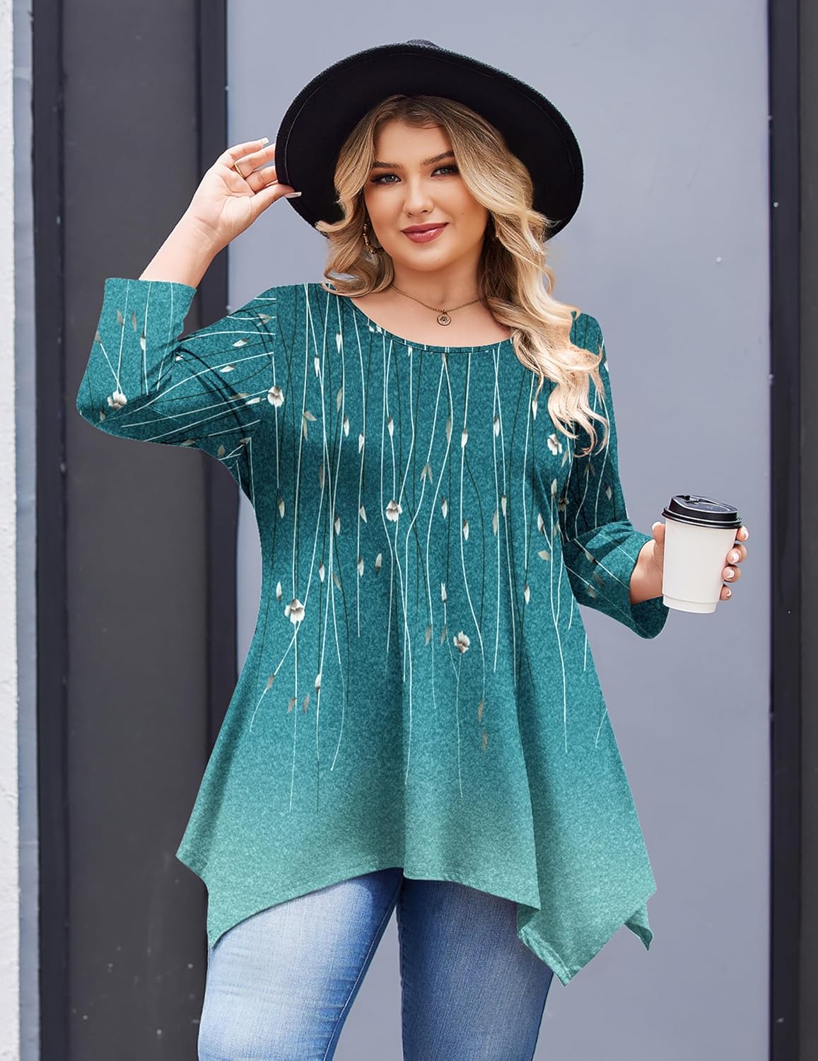 IN'VOLAND Plus Size Tops for Women 3/4 Sleeve Shirts Tunic Tops to Wear with Leggings Loose Fit Summer Fall Clothes - Image 3
