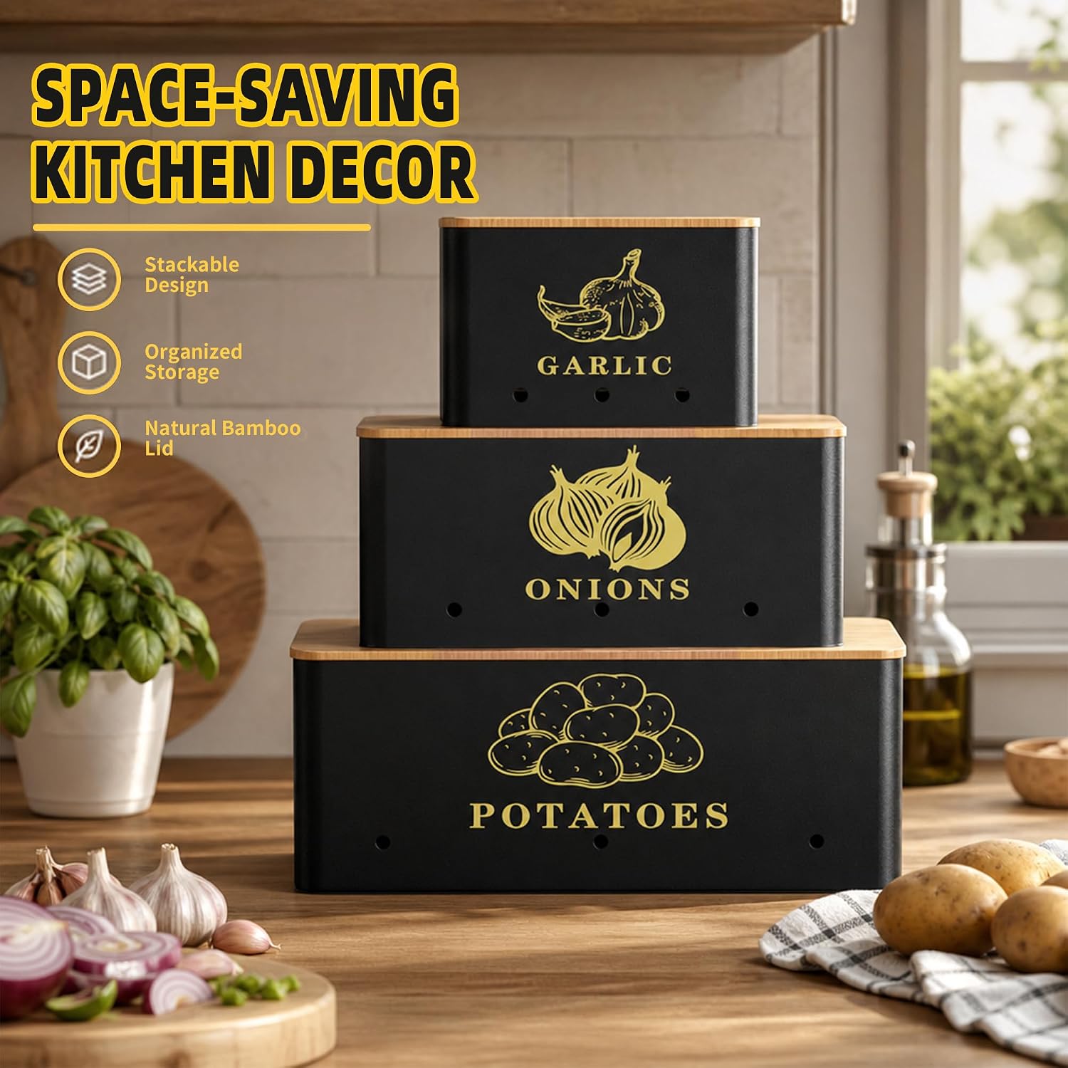 Orionstar Potato and Onion Storage Bins, 2X Bulk Capacity, 3 Pack