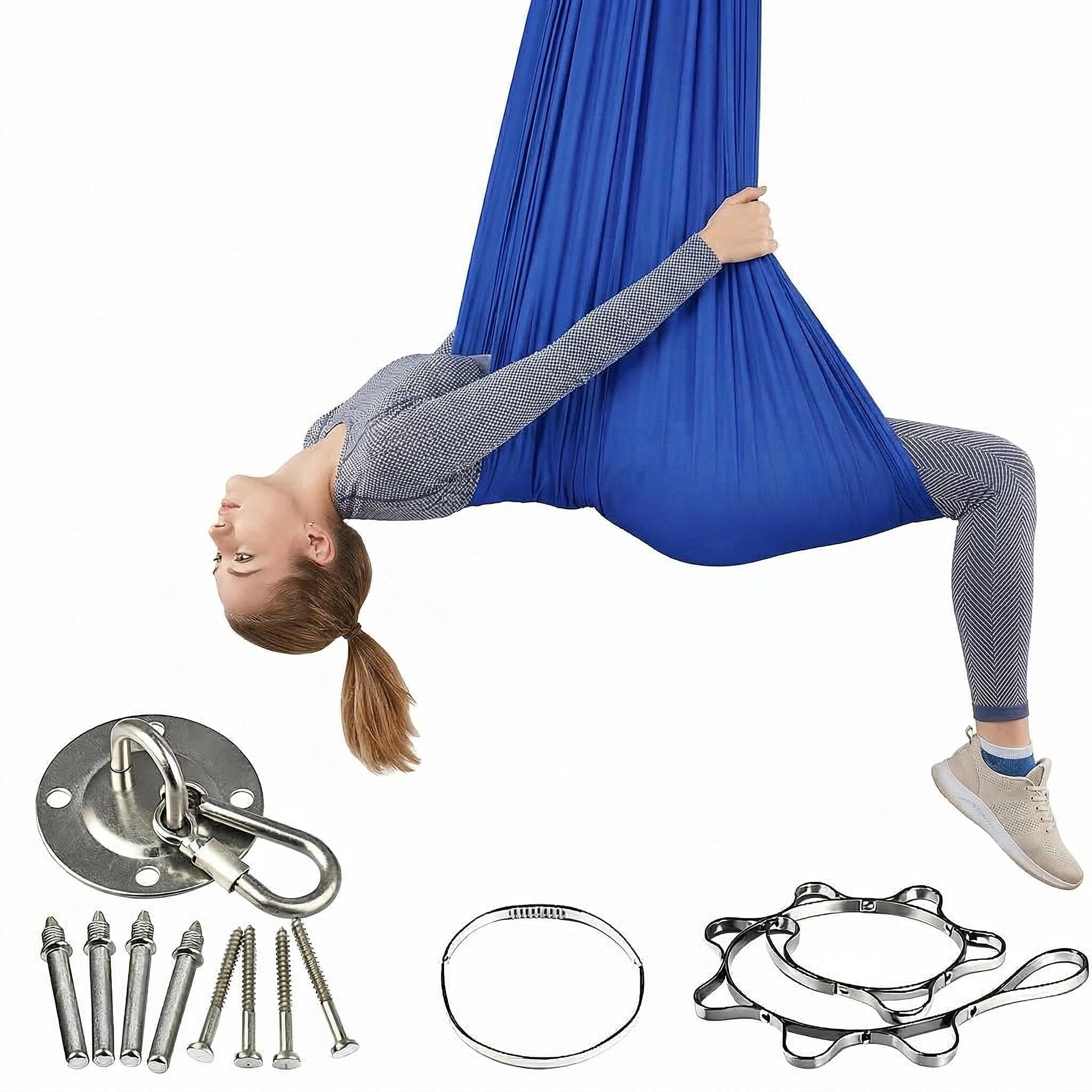 YogaTuch Zum AufhäNgen Swing 150 Kg Max. Tragfähigkeit & Beschlag, perfekt gegen Ängste und für mehr Glück (280 x 150 cm) (Königsblau)