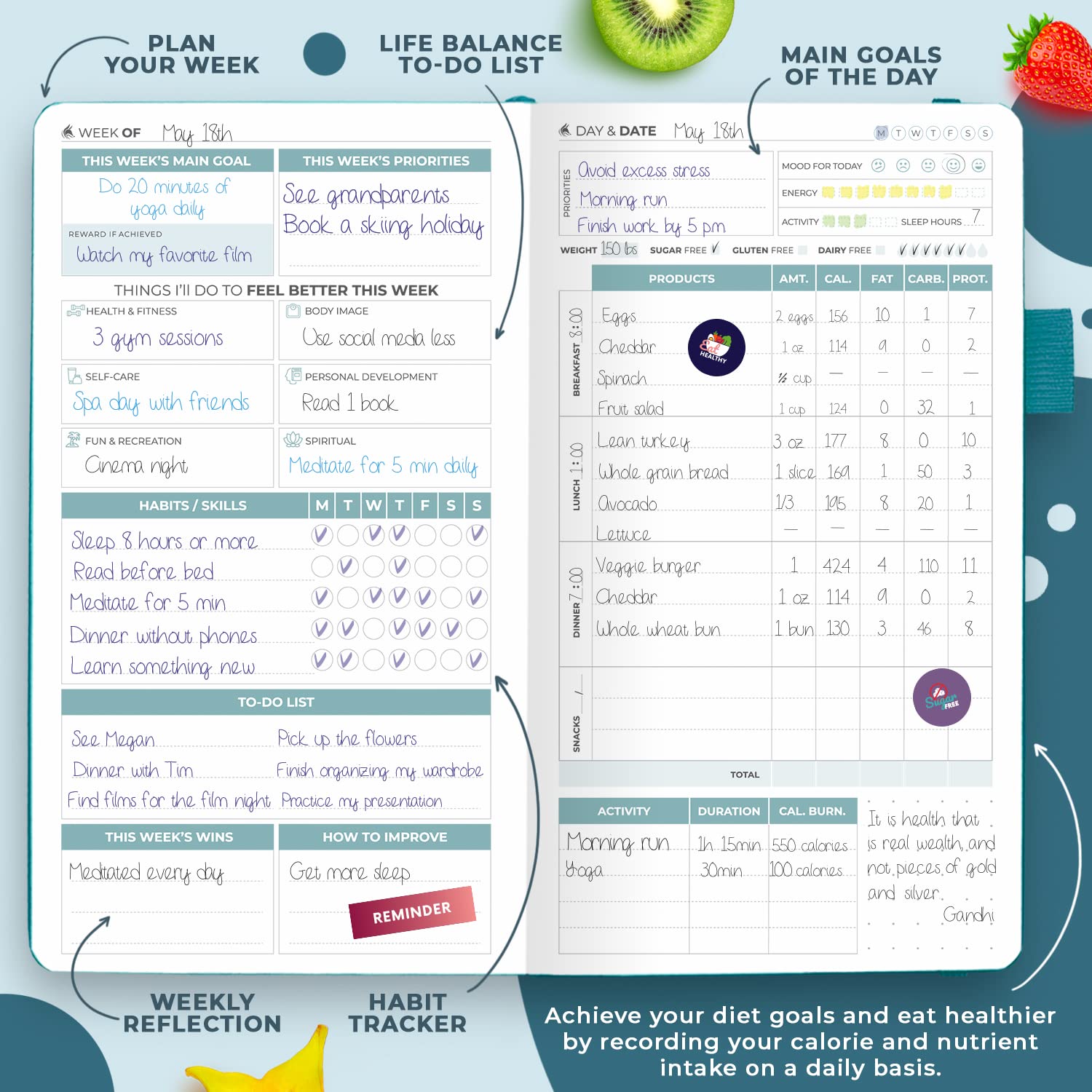 Clever Fox Diario De Bienestar, Diario Semanal Y Diario