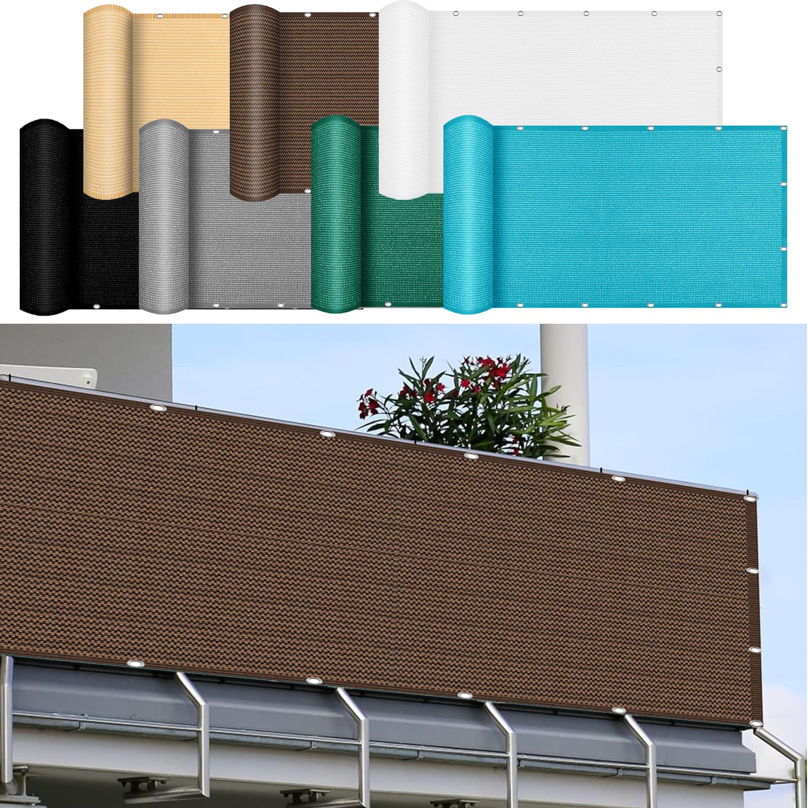 Pantalla Privacidad Balcón 60x370 cm en color marrón de HDPE con protección UV y cables