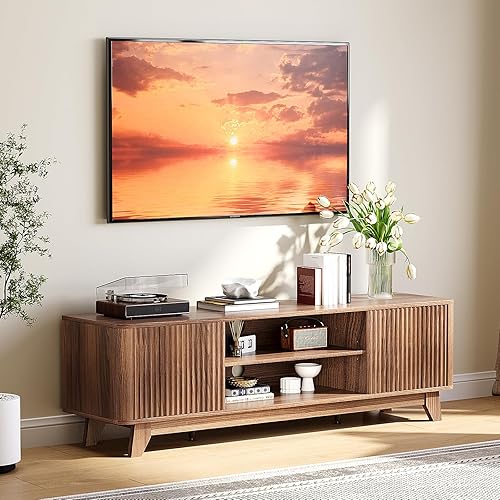 Miniatura 9 de VINGLI Soporte de TV acanalado de 58 pulgadas para televisores de hasta 70 pulgadas, moderno soporte de TV con almacenamiento y estantes ajustables,