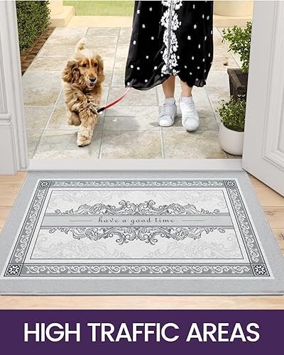 Miniatura 8 de DEXI Tapete para puerta delantera, antideslizante, absorbente, lavable, en el interior, de perfil bajo, resistente a la suciedad, para entrada, 24 x