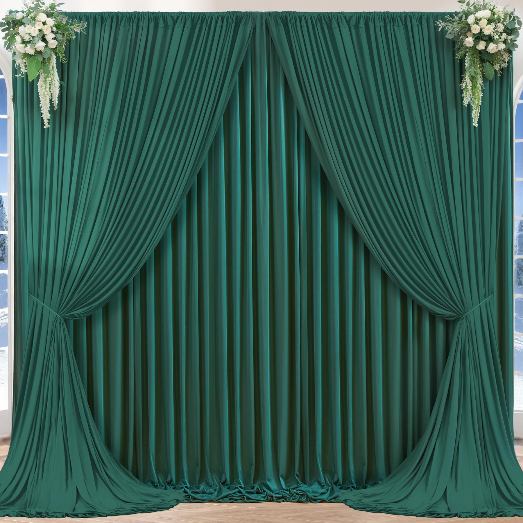 16x10FT Hunter Green Backdrop Curtains for Wedding Parties, Wrinkle Free Polyester Photography Backdrop Drapes for Baby Shower Birthday Parties Stage