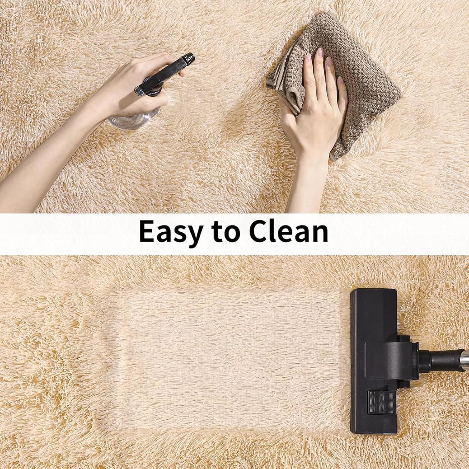 Ceneco Fluffy Rugs Living Room, Small Beige Rugs for Bedroom Washable Non Slip Kids Rug - Image 4