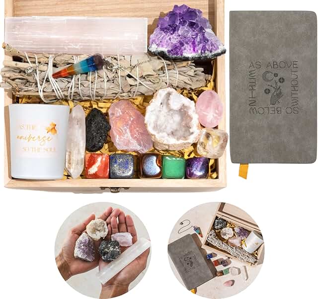 Healing Crystals Set - 17 Pc. Real Crystals and Healing Stones, Chakra Stones Crystal Box. Healing Stones and Crystals Se...