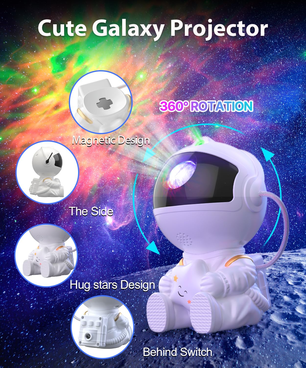 Astronaut Galaxy Projector - 360° Adjustable Star Night Light with Remote Control for Kids Adult Home Party Ceiling Decoration - Image 3