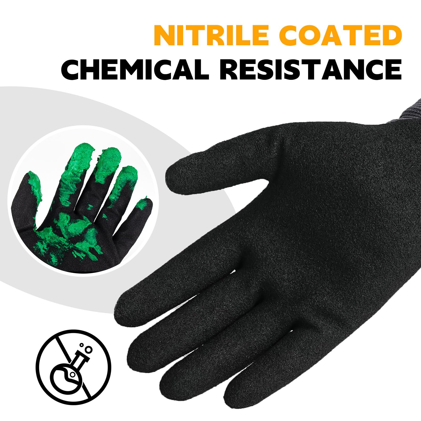 Lot de 12 paires de gants de travail en nylon trempé de nitrile avec revêtement en micro-mousse nitrile avec poignée pour usage intensif (12 paires, taille S)