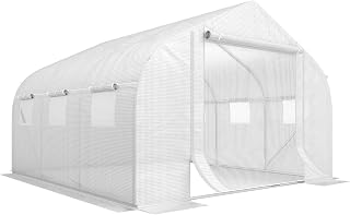 Outsunny 11.5' x 10' x 6.5' Walk-in Greenhouse with Zippered Door White | Tunnel Green House, 6 Mesh Windows, Gardening