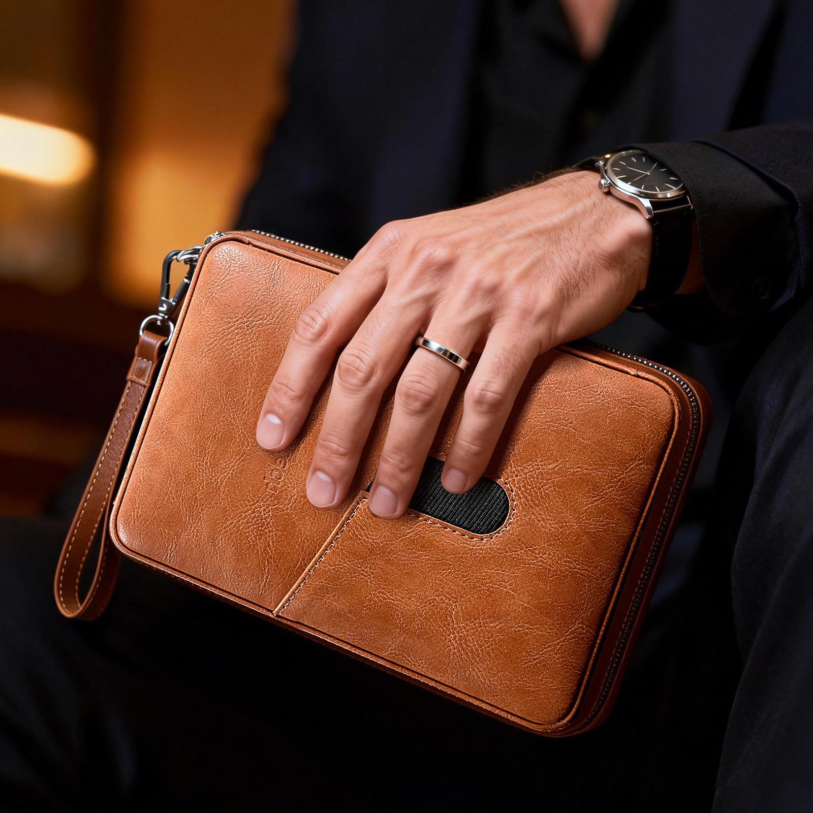 Étui en cuir de cèdre avec hygromètre, capacité : 6 pièces, outil rehausseur de dessin, cadeaux pour homme (marron)