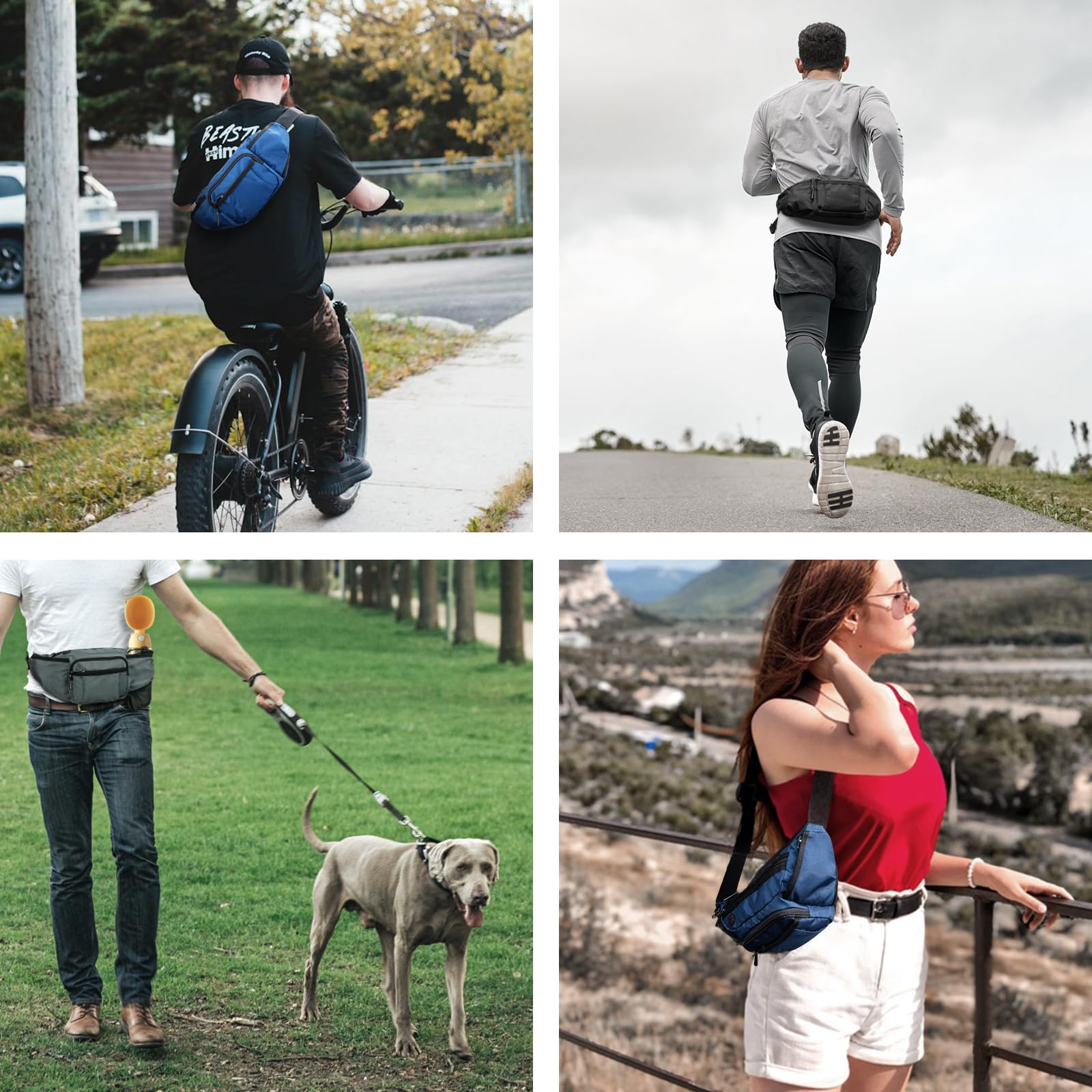 Bauchtasche für Herren und Damen, Gürteltasche mit Flaschenhalter Gurt Verstellt Hüfttasche mit 6 Reißverschlusstaschen für Wandern Hundespaziergänge Joggen Radfahren Reisen Laufen, Schwarz