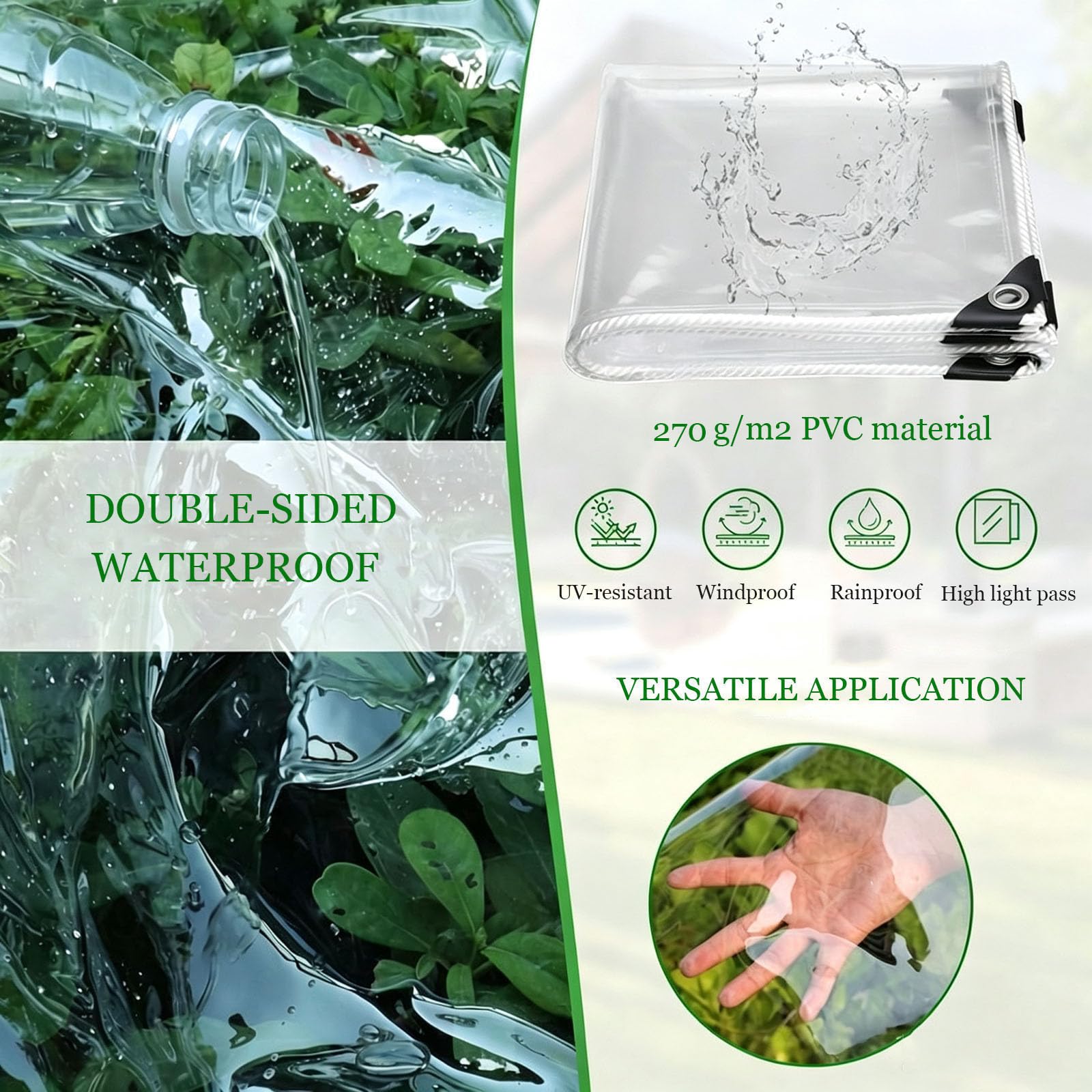 Bache Transparente Exterieur Bache Piscine 3x2 Protection Plantes | 270g/m² Bâche Avec œillets résistante à l'hiver IndéChirable Balcon Mobilier De Jardin,Pare-Vent, Extérieur(6x7m)