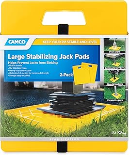 Camco Camper / RV Large Stabilizer Jack Pads - Features Interlocking Design & Handy Strap for RV Storage - Built-In Handle...