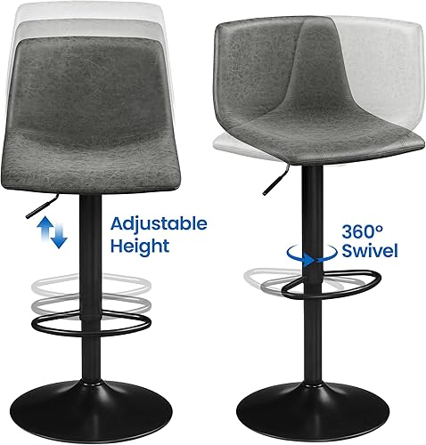 Miniatura 26 de Yaheetech Juego de 4 taburetes de bar, taburetes de bar giratorios ajustables sin brazos con respaldo y reposapiés, sillas de barra de altura de