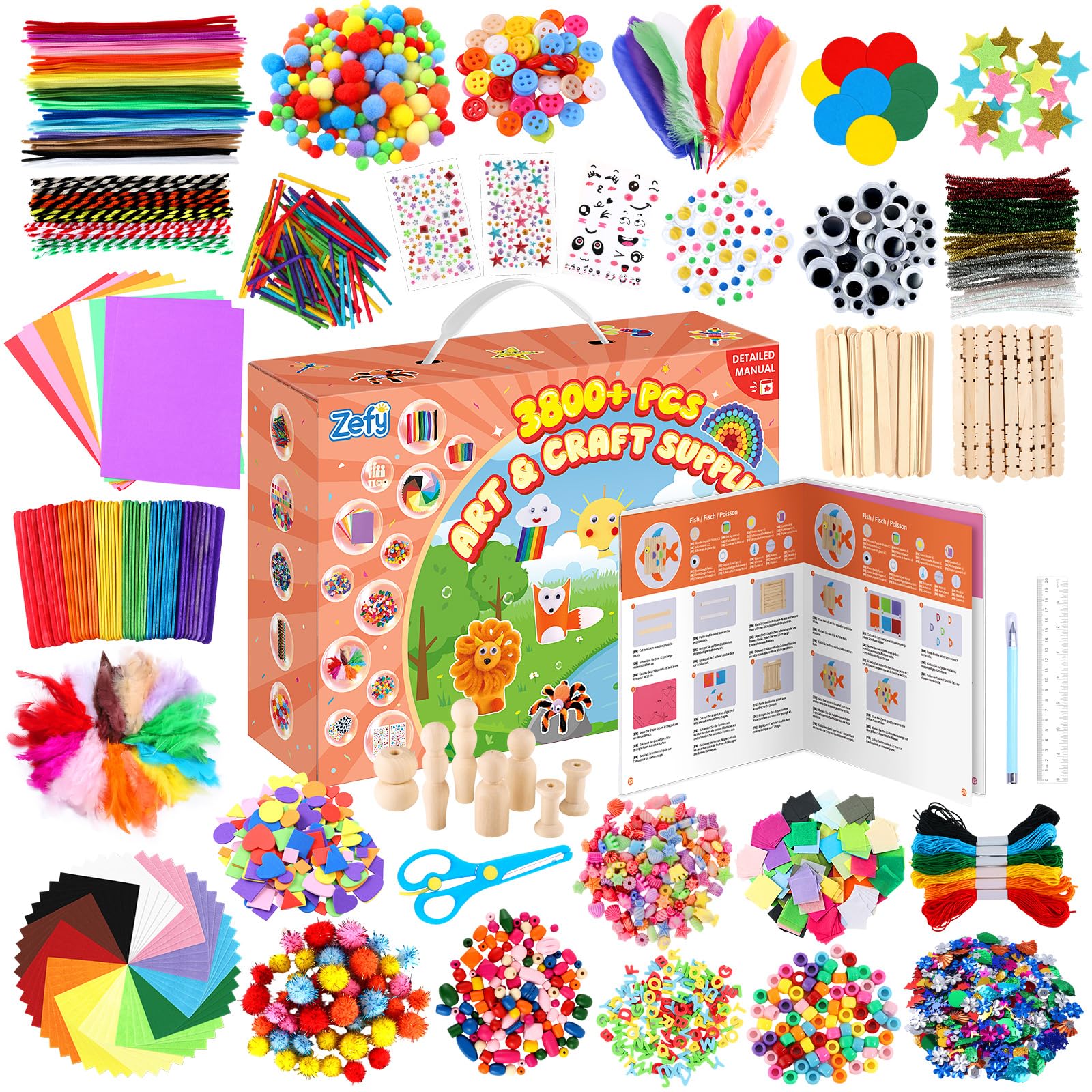 Zefy 3800 piece craft kit with instruction guide