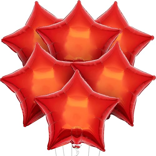 KatchOn, Globos metálicos de estrella roja – grandes, 18 pulgadas, paquete de 6 | Globos rojos de cumpleaños para decoraciones de cumpleaños | Globo