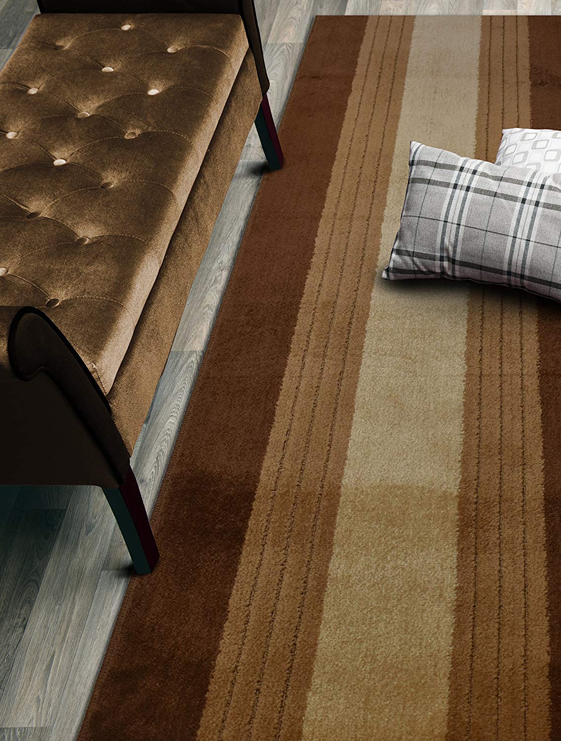 ORFA HOME Custom Size Hallway Runner Rug, Slip Resistant, 26 Inch Wide X Your Choice of Length, Lines Brown, 26 Inch X 3 Feet, Doormat Size