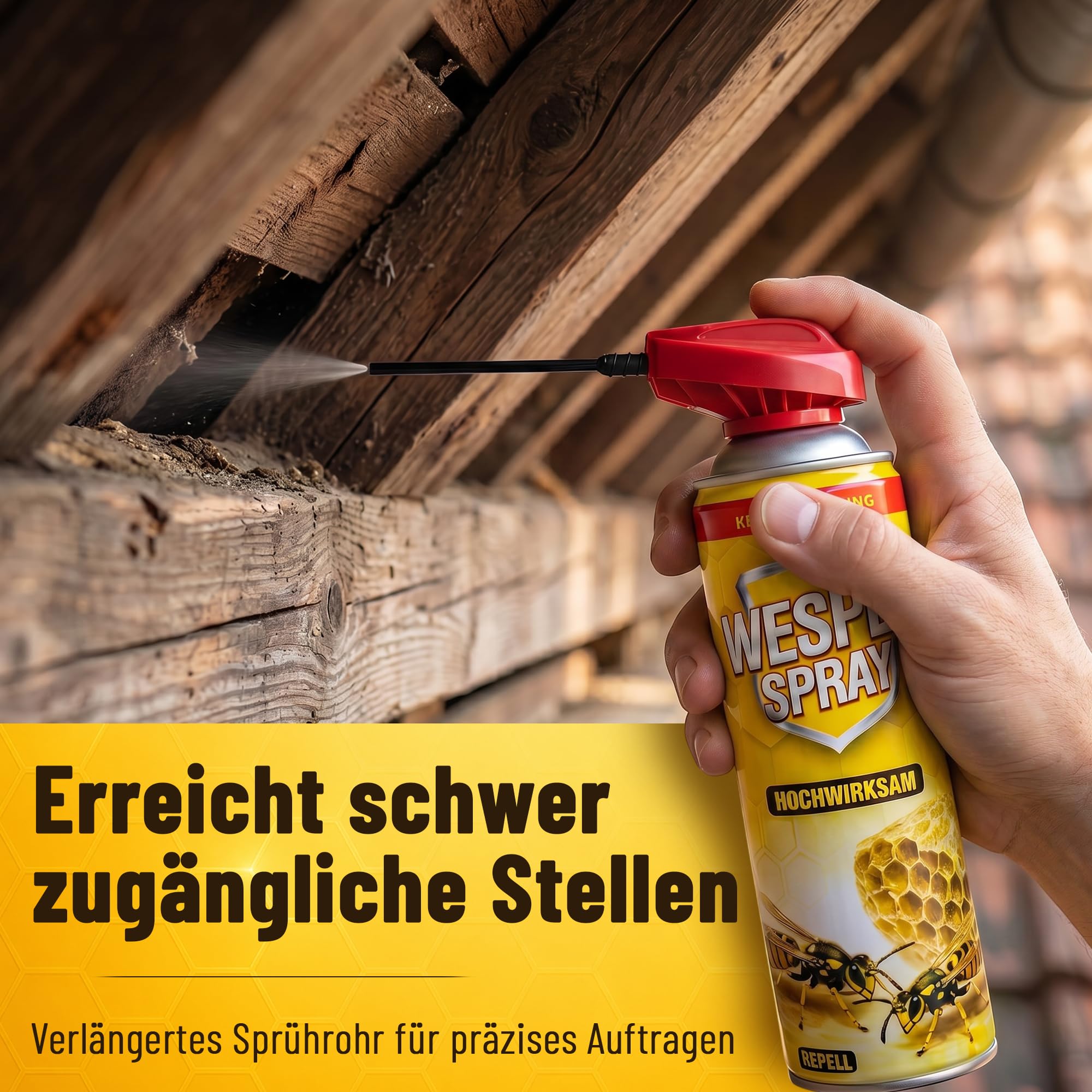 Wespenspray 500ml mit Sprührohr – Gegen Wespen & Wespennester – Sofort- & Langzeitwirkung – Präzises Sprühen aus sicherer Entfernung – Wespen Abwehr für Haus, Terrasse & Garten