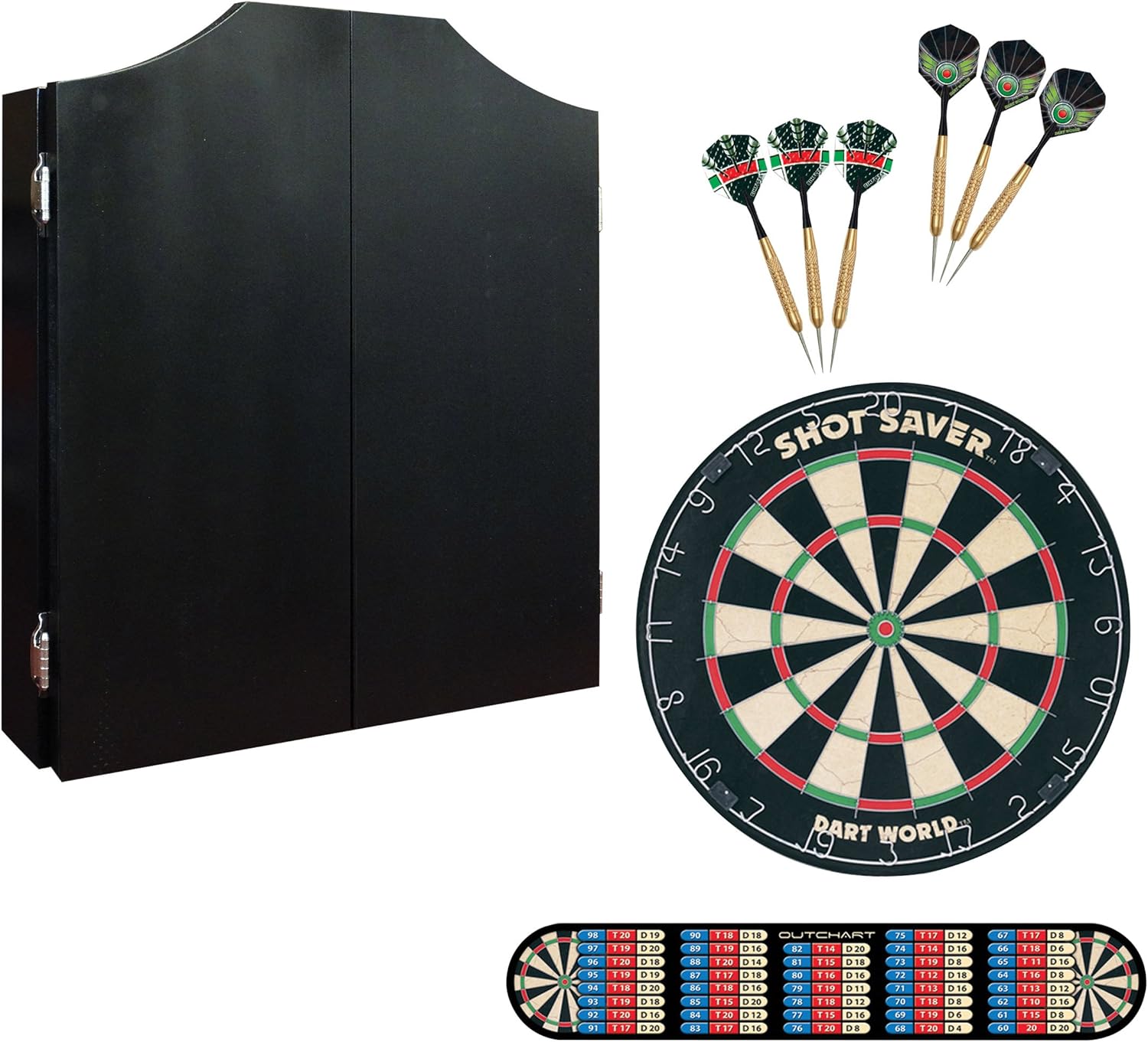 Black Darts Kit with Tournament Quality Shot Saver Dartboard, 2
