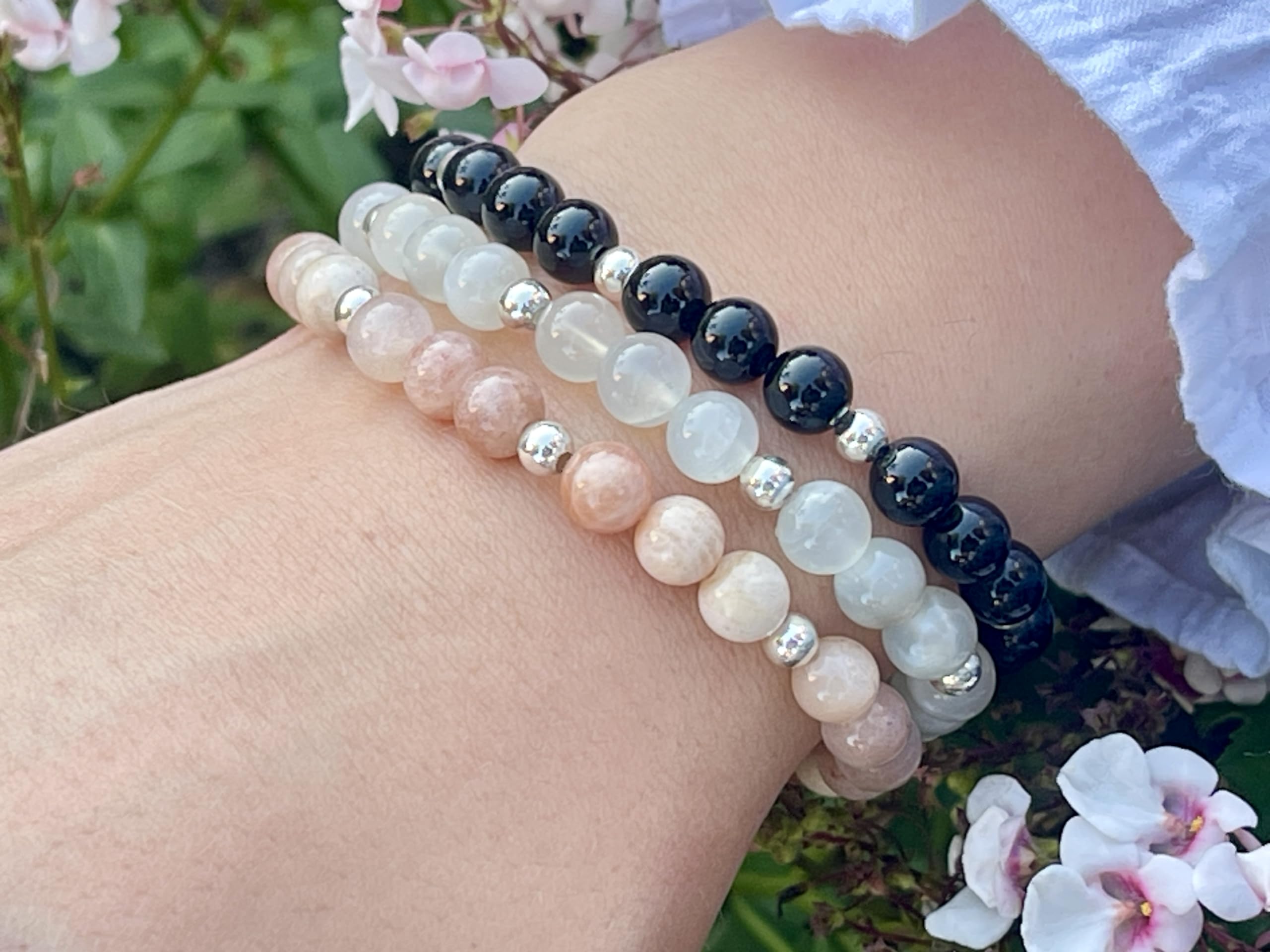 Turmalin Armband Perlen echt 6mm mit Edelstahlperlen 4mm Silber Gold Roségold oder Ionisiert - Handmade Perlenarmband Schwarz Schutz Kraft Stärke - Spiritueller Schmuck Unisex