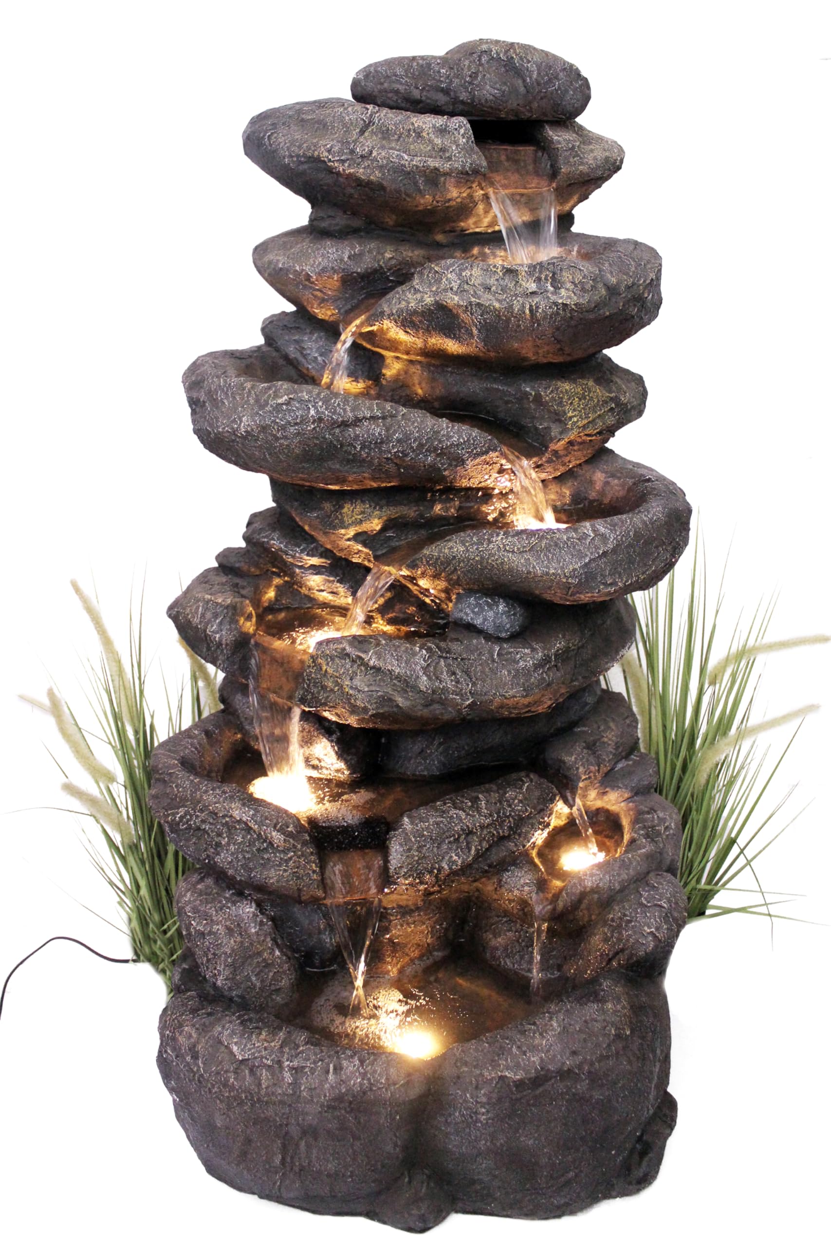 Grande Fontaine de Jardin BK902 avec éclairage LED Fontaine Cascade en Pierre Grande décoration de Jardin Aspect Pierre 100 cm