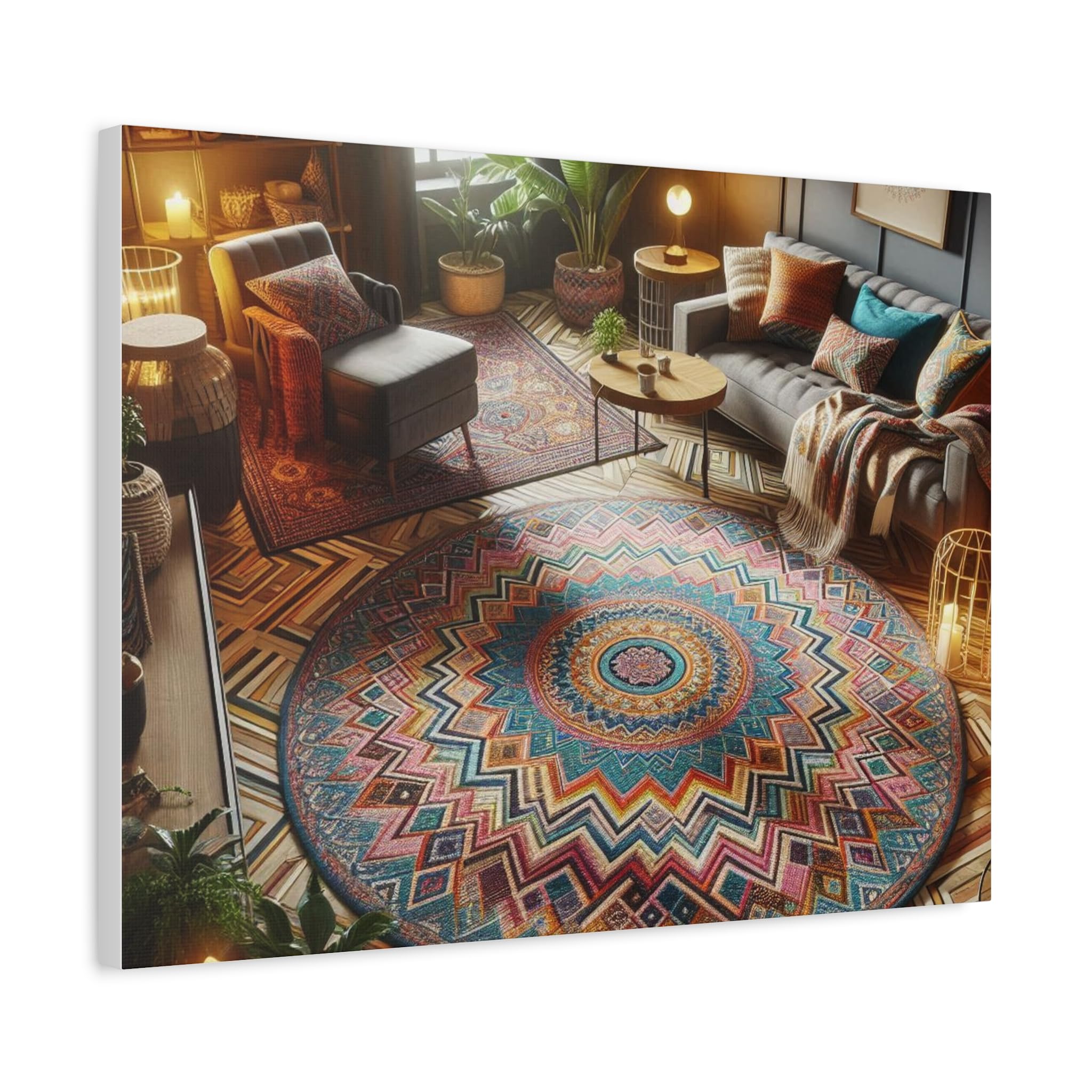 Vividly Multicolored Geometric Rug Canvas Wall Art - 24 * 18 Inch, Made in USA