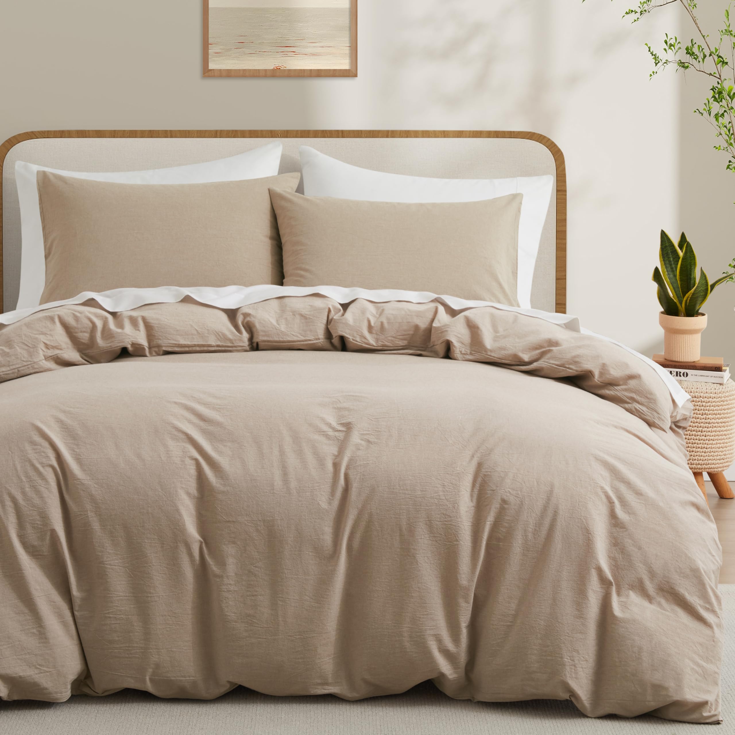 LOVQUE Set Copripiumino King Size In Cotone Rosa Effetto Lino 260x228 Cm