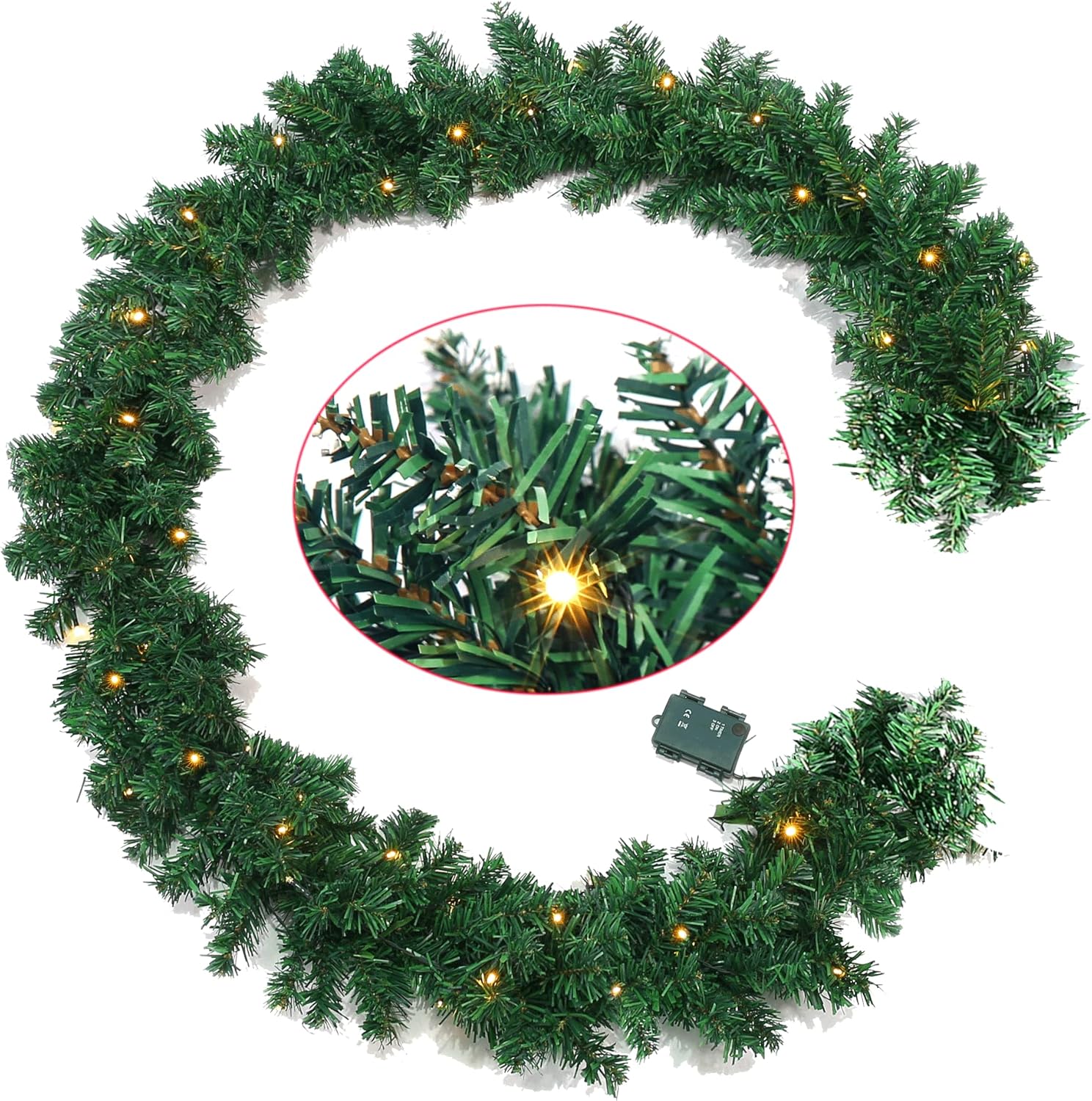 BMY Christmas Garland with 50 LED Lights,Battery Operated