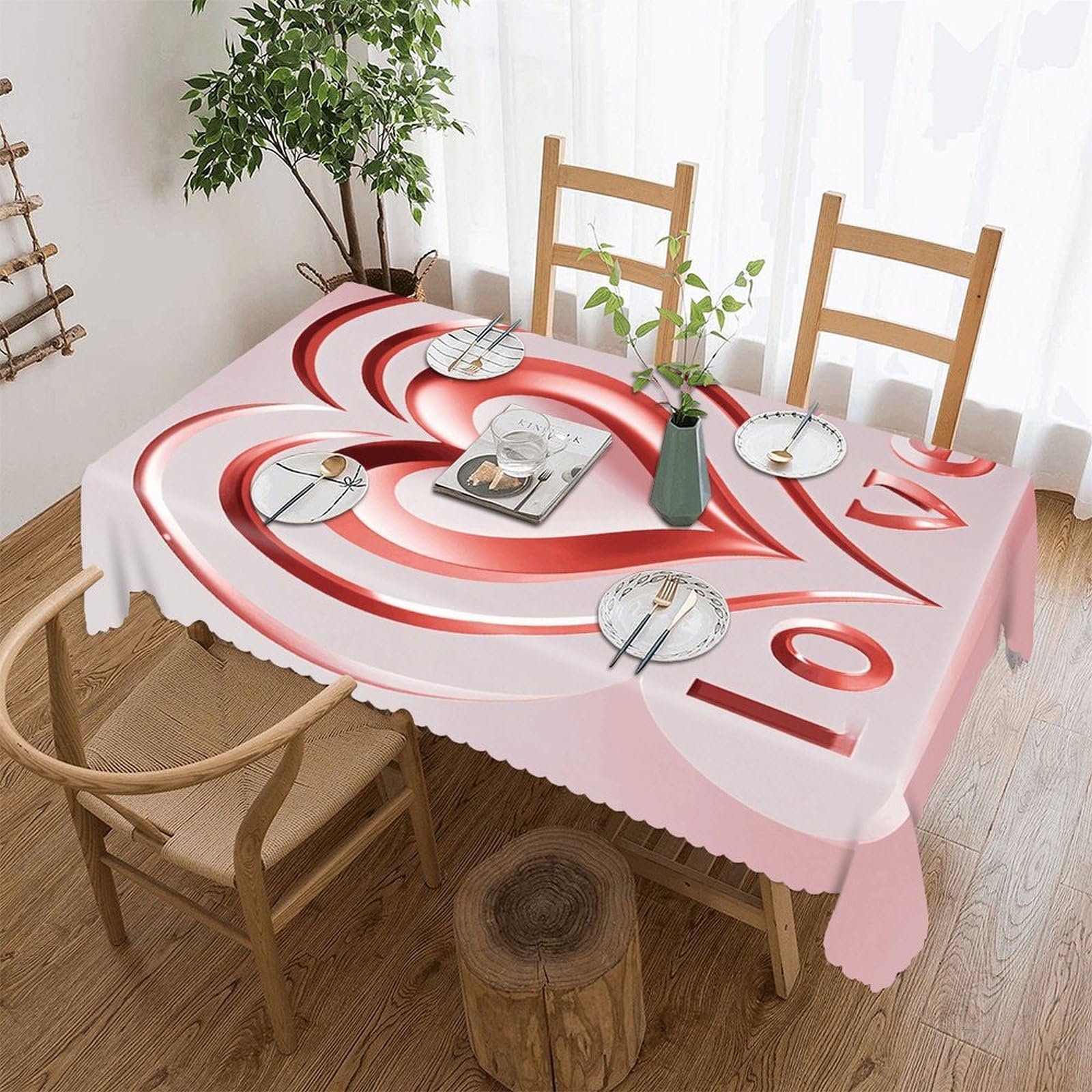 LZQPOEAS Love Heart Tablecloth Rectangle Table Cloth Decorative Fabric Table Cover Waterproof Seasonal Table Cover Wrinkle Resistant Washable Table Cloth for Party Picnic Dinner Decor 60"x86"