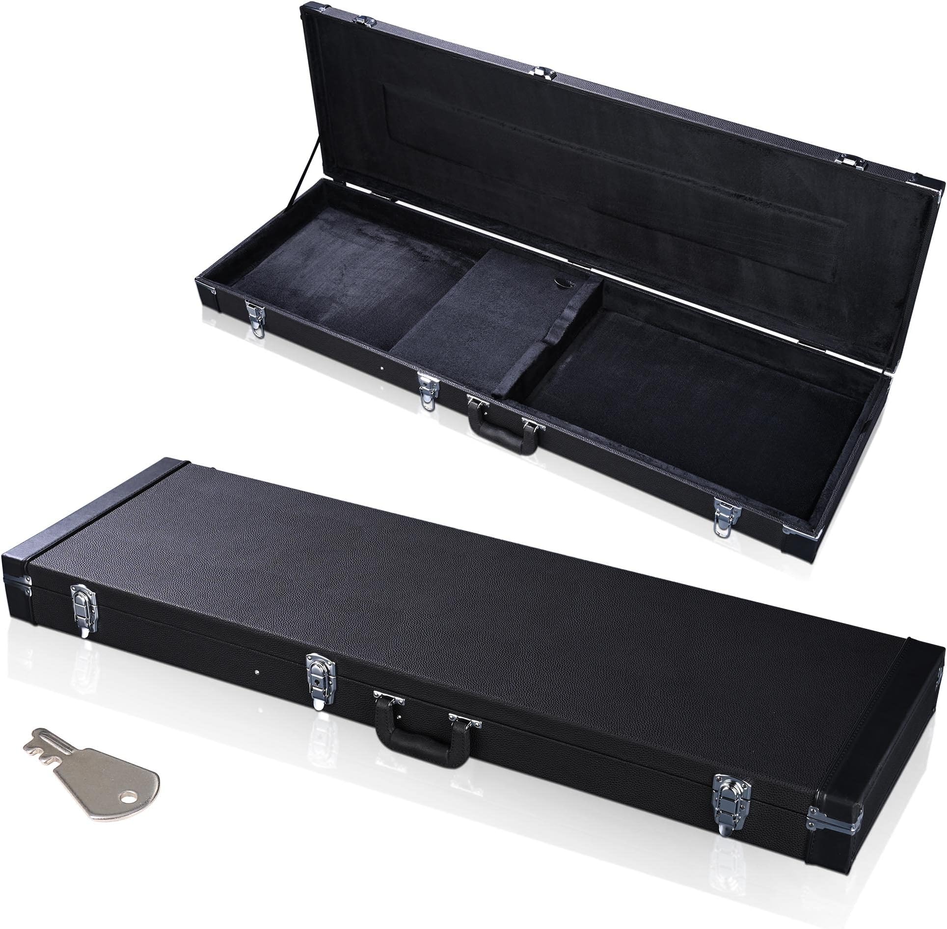 AW Bass Guitar Case Hard Electric Guitar Wooden Hard Shell Carrying Case Lockable with Key Black Square 48 x 15.4 x 3.5 inches