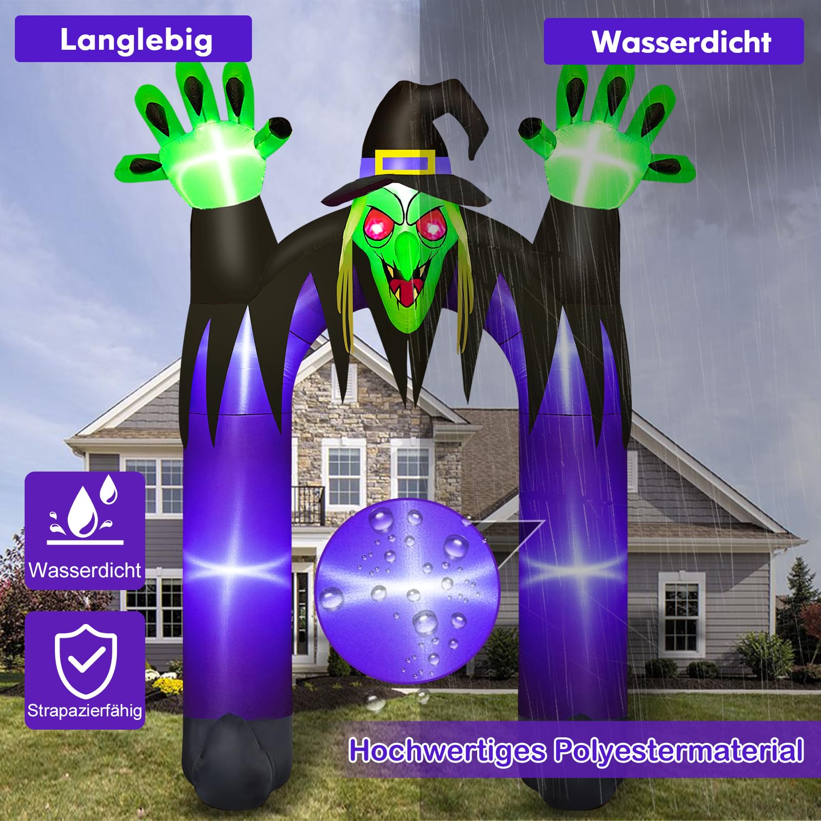 Danxilu 3m XXL Halloween Aufblasbar Hexe Torbogen Outdoor Deko | Aufblasbarer Bogen Dekoration mit LED-Beleuchtung für Garten Rasen Draußen Außen Hof Vorgarten Haunted House Eingang