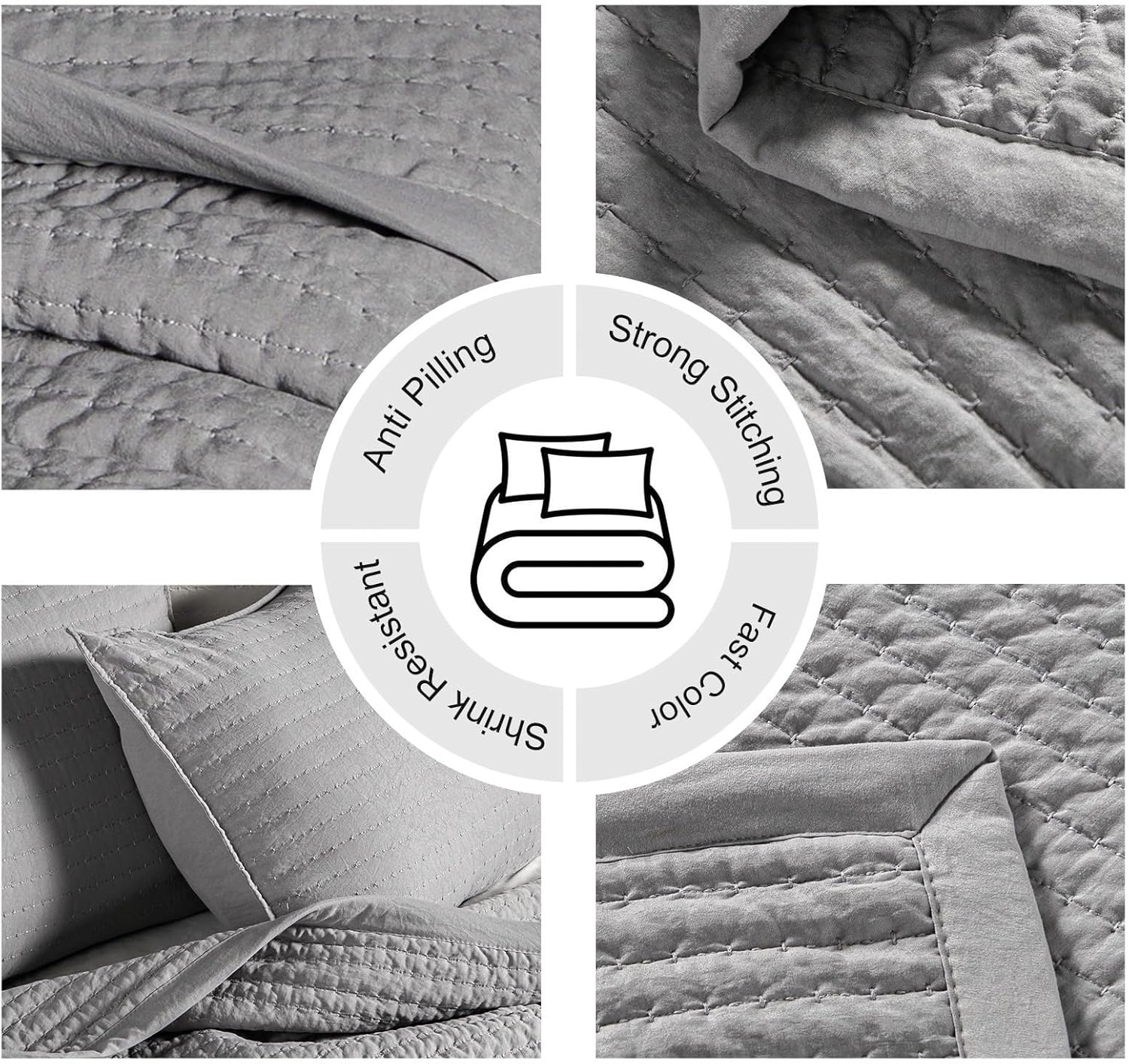 Max Oversized California King Quilt Set – 112"x106"Soft Washed Lightweight Bedspread,Multi-Lock Quilting,Minimalist Nordic Bedding, Spring & Summer Quilt Set (1 Quilt + 2 Pillow Shams), Grey - Image 5