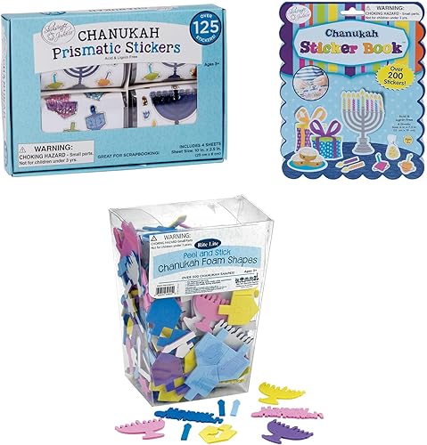 Juego de regalo de calcomanías de Hanukkah, más de 600 calcomanías, calcomanías prismáticas de Janucá, libro de calcomanías de Janucá y formas de