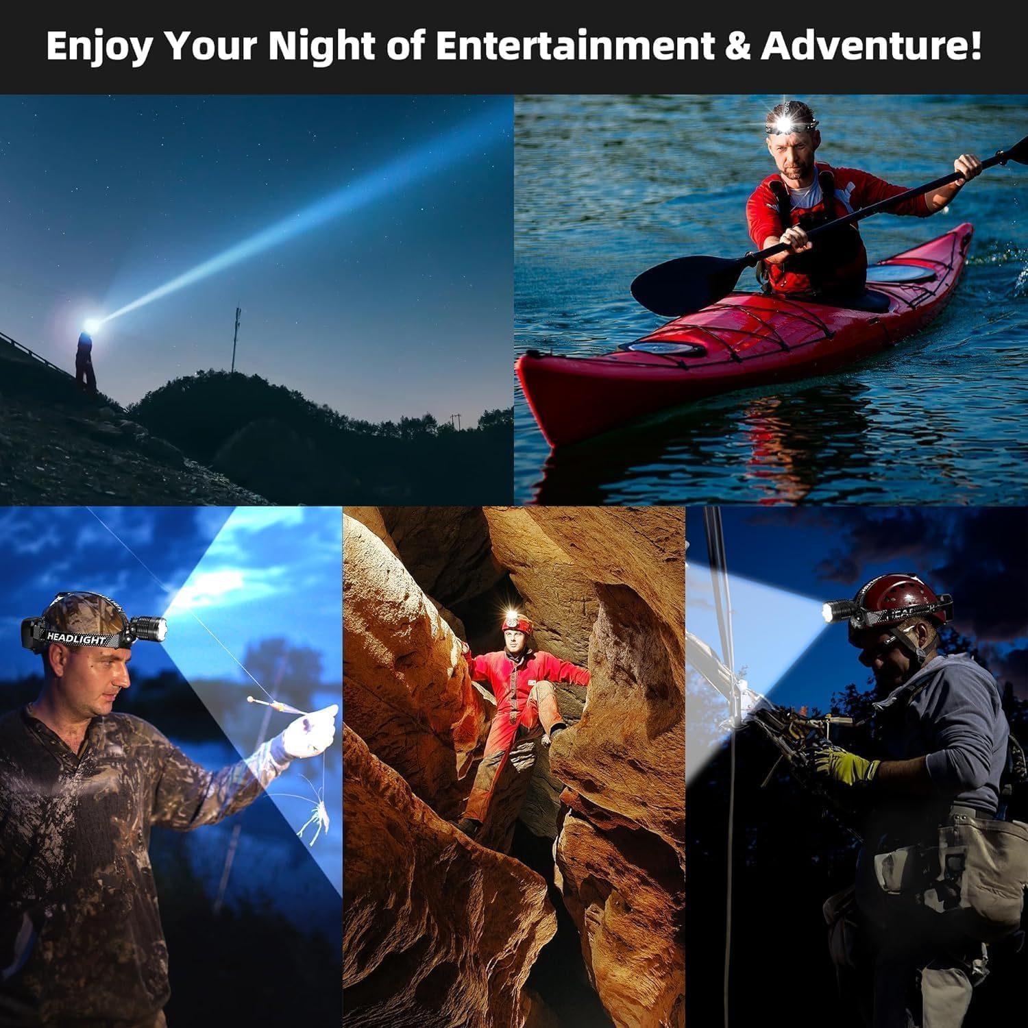 Torcia Frontale LED Ricaricabile,Lampada Frontale 100000 Lumen 3 Modalità con Sensore,9000mAh IP65 Impermeabile Lampada a Testa Regolabile per Corsa Outdoor Campeggio