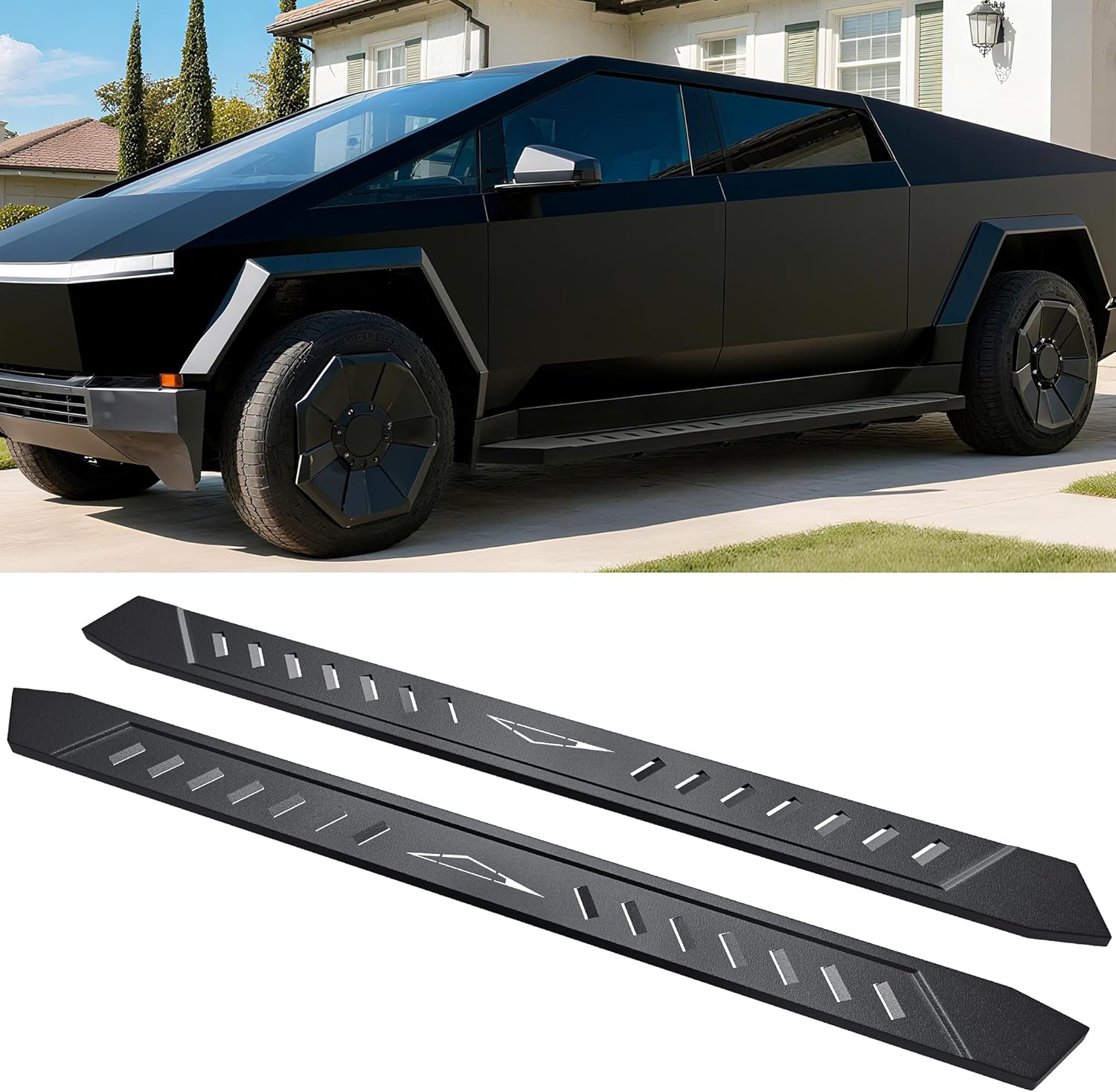 OEDRO Running Boards: Compatible with Tesla Cybertruck - Textured Black Side Steps Rails for 2024-2026 Cybertruck, Exterior Brackets Truck Nerf Bars, Heavy-Duty Steel