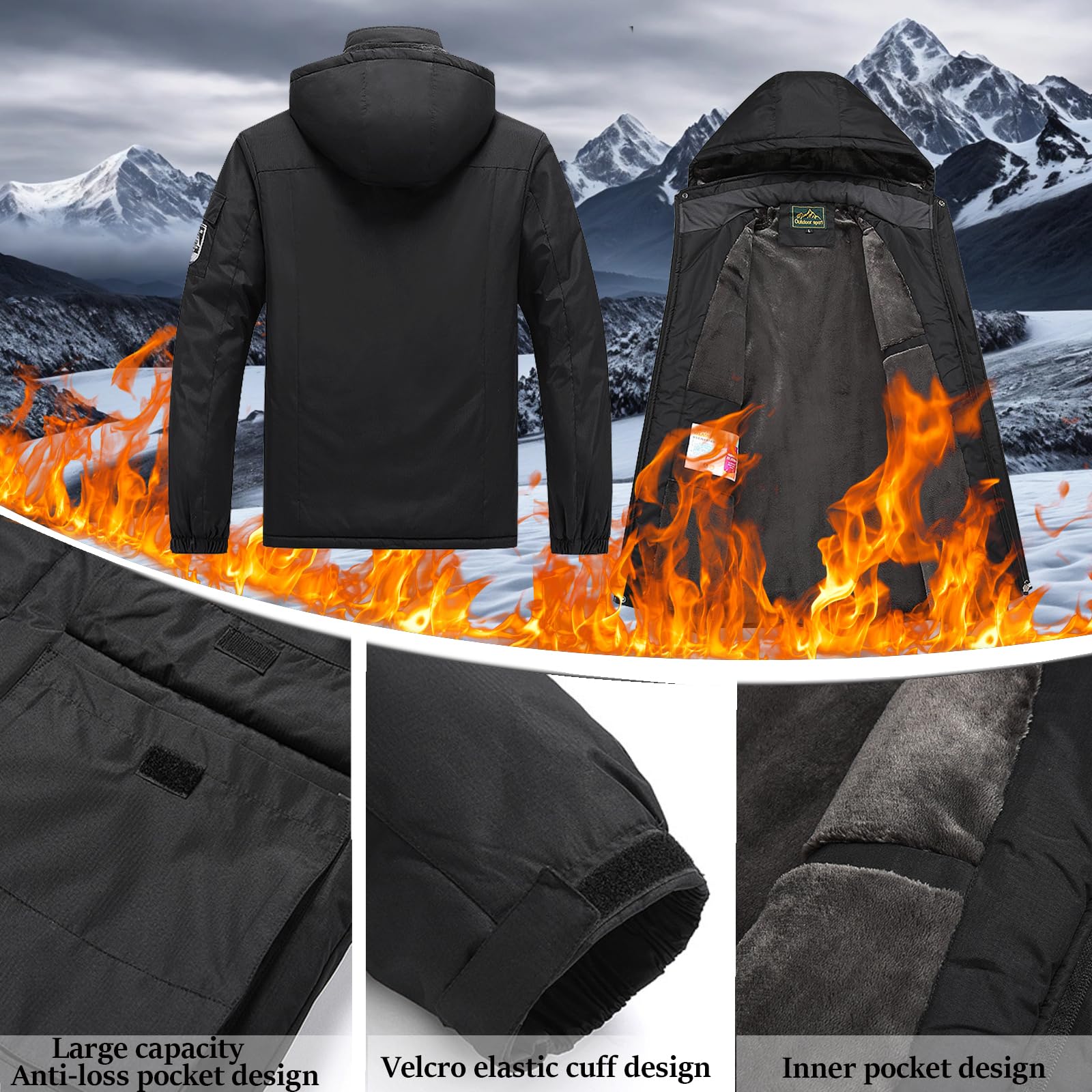 Chaqueta De Esquí Para Hombre Impermeable Y Abrigada- Cortavientos Capucha Desmontable, Snowboard Montaña Invierno Exterior