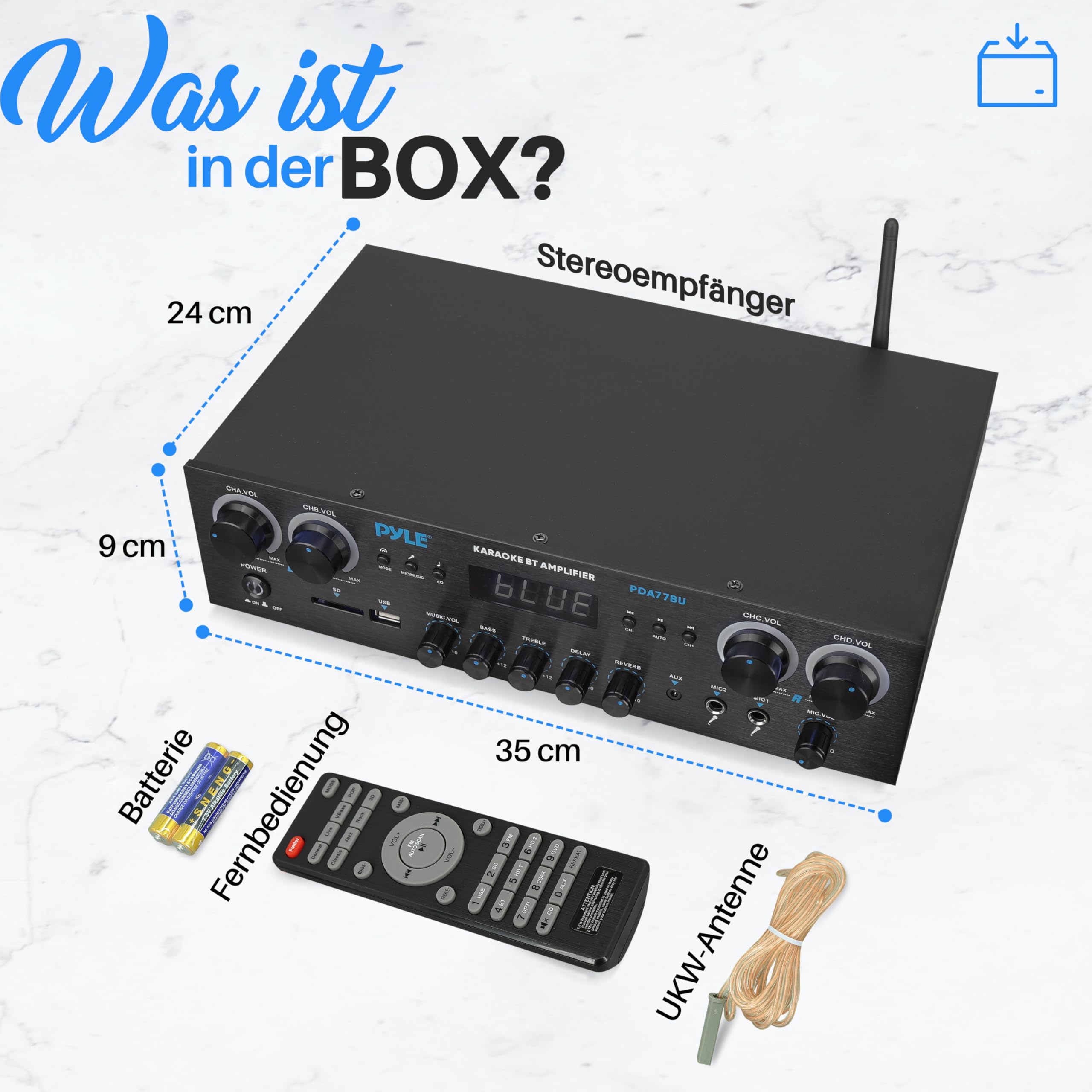 Pyle Amplifier, 800W Bluetooth Verstärker – 4-Kanal Mini Amp mit MP3, USB, AUX, SD, Mikrofon, FM, RCA, Reverb/Delay – Stereo für Heimkino, Studio & Theater, 4-Eingang-Verstärkersystem