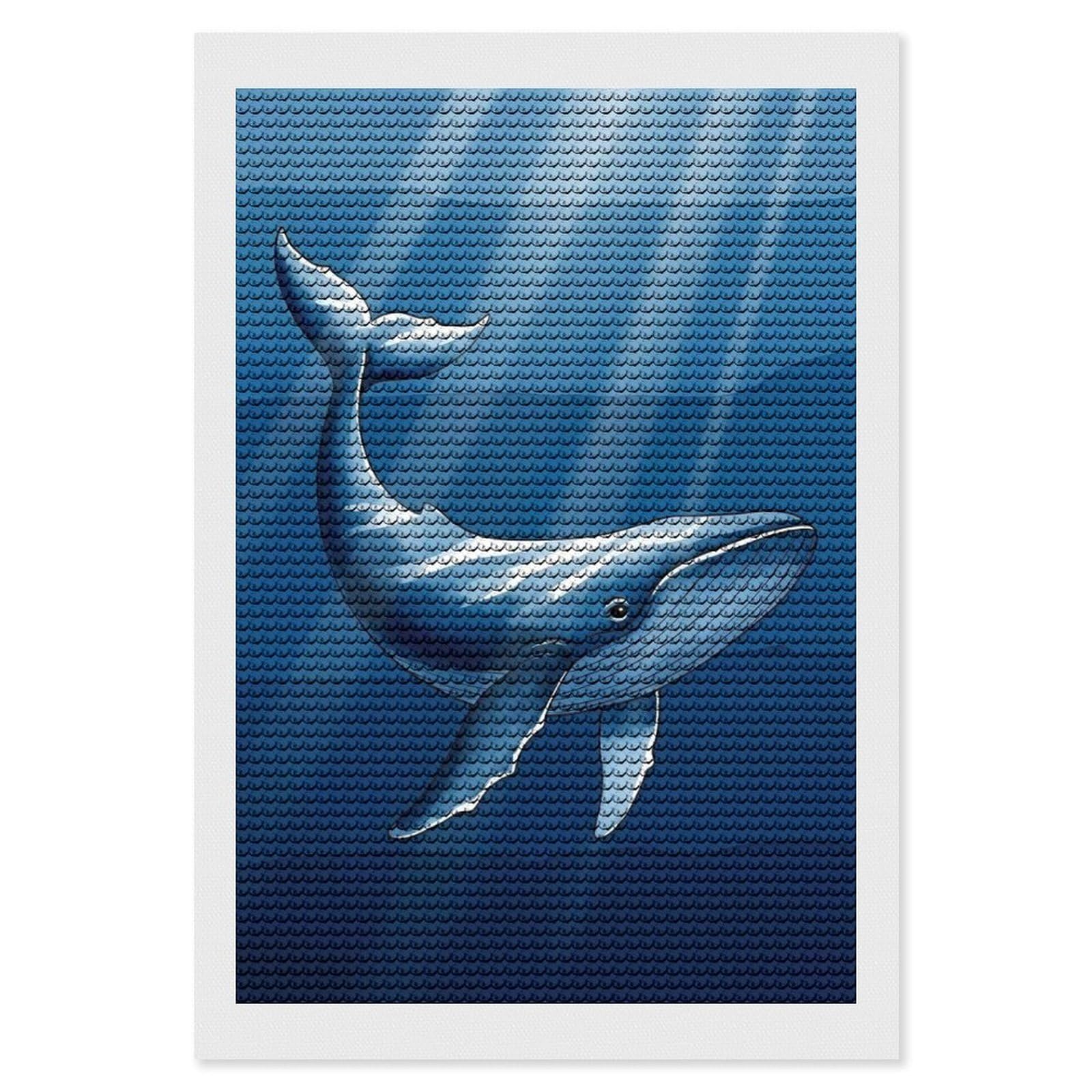 Junmoney Blue Whale Swimming in Sunlit Ocean Diamond Art Kit 8"x12", Relaxing DIY Hobby, Satisfying Creative Project, Living Room Decor, for Women