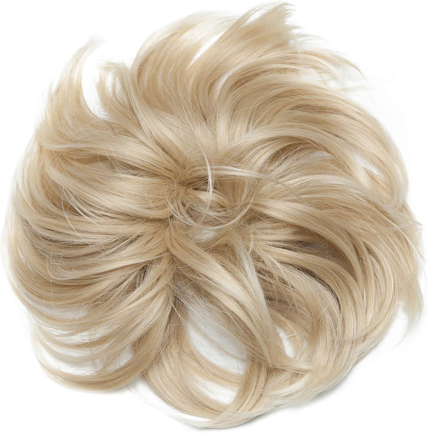 Large Messy Bun Scrunchie Hair Piece Elastic Updo Cover Hair Extension Instant Ponytail Curly 80g 1pc Tousled Synthetic Hairpiece Thick Hair Donut Ash Blonde mix Bleach Blonde - Image 3