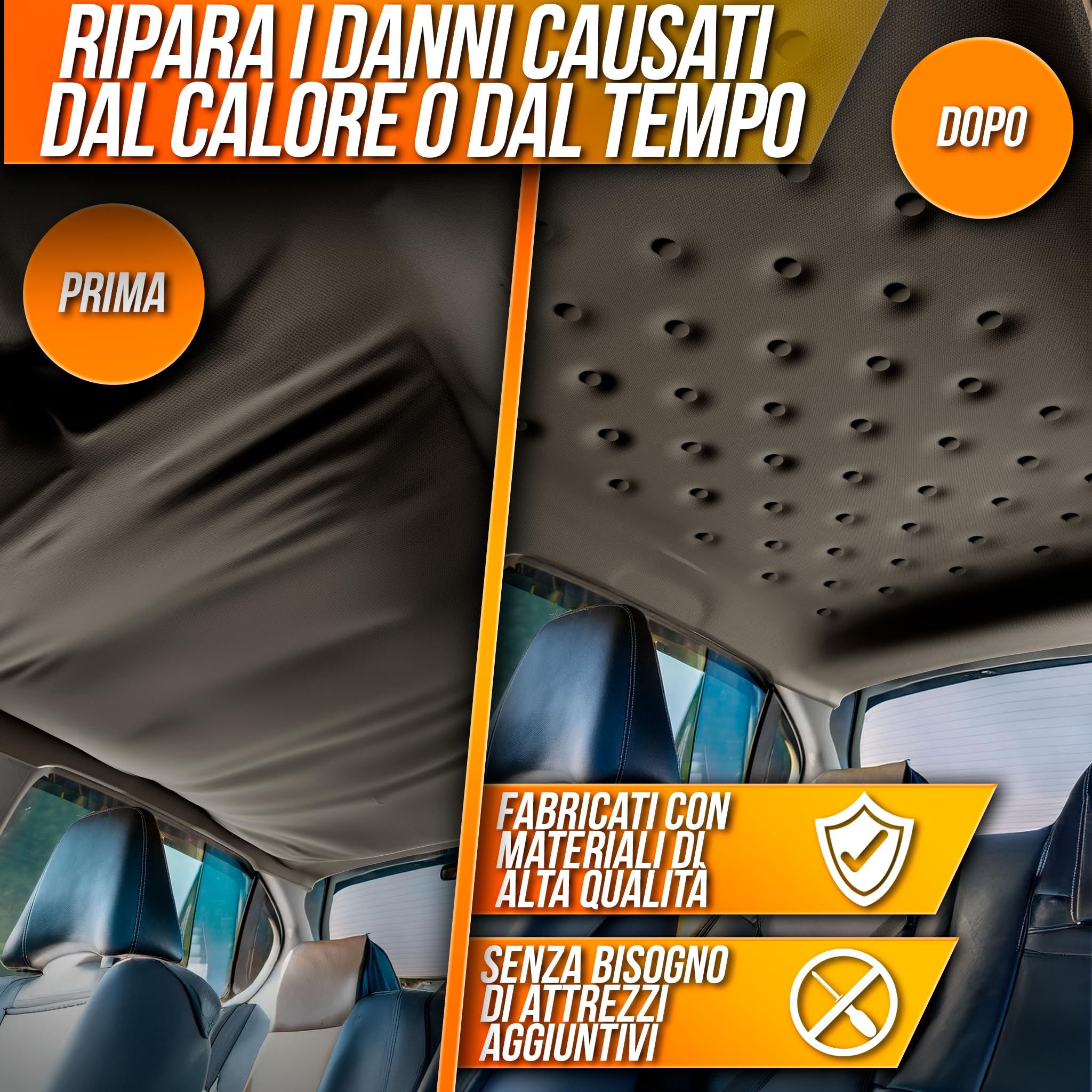 70 Kit Riparazione Cielo Auto Nero - Puntine Fissaggio Rivetti Tetto Auto Scollato Interno - Rimedi Fai da Te Bottoni per Tessuto Cielo Auto Tetto Rivestimento Universale