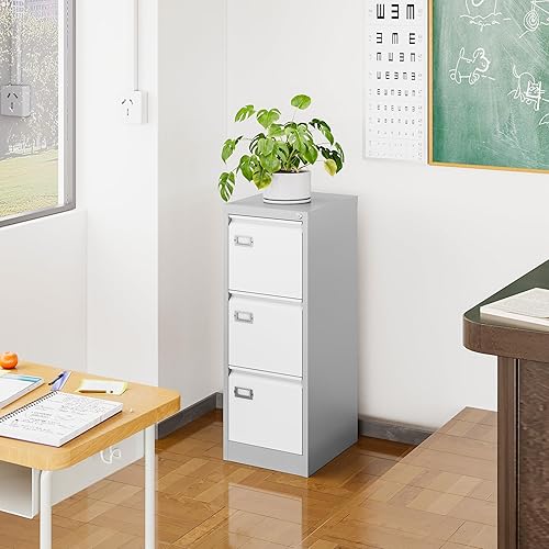 Miniatura 7 de Armario de almacenamiento vertical de metal, archivador de 3 cajones con cerradura, archivadores verticales de 18 pulgadas de profundidad para