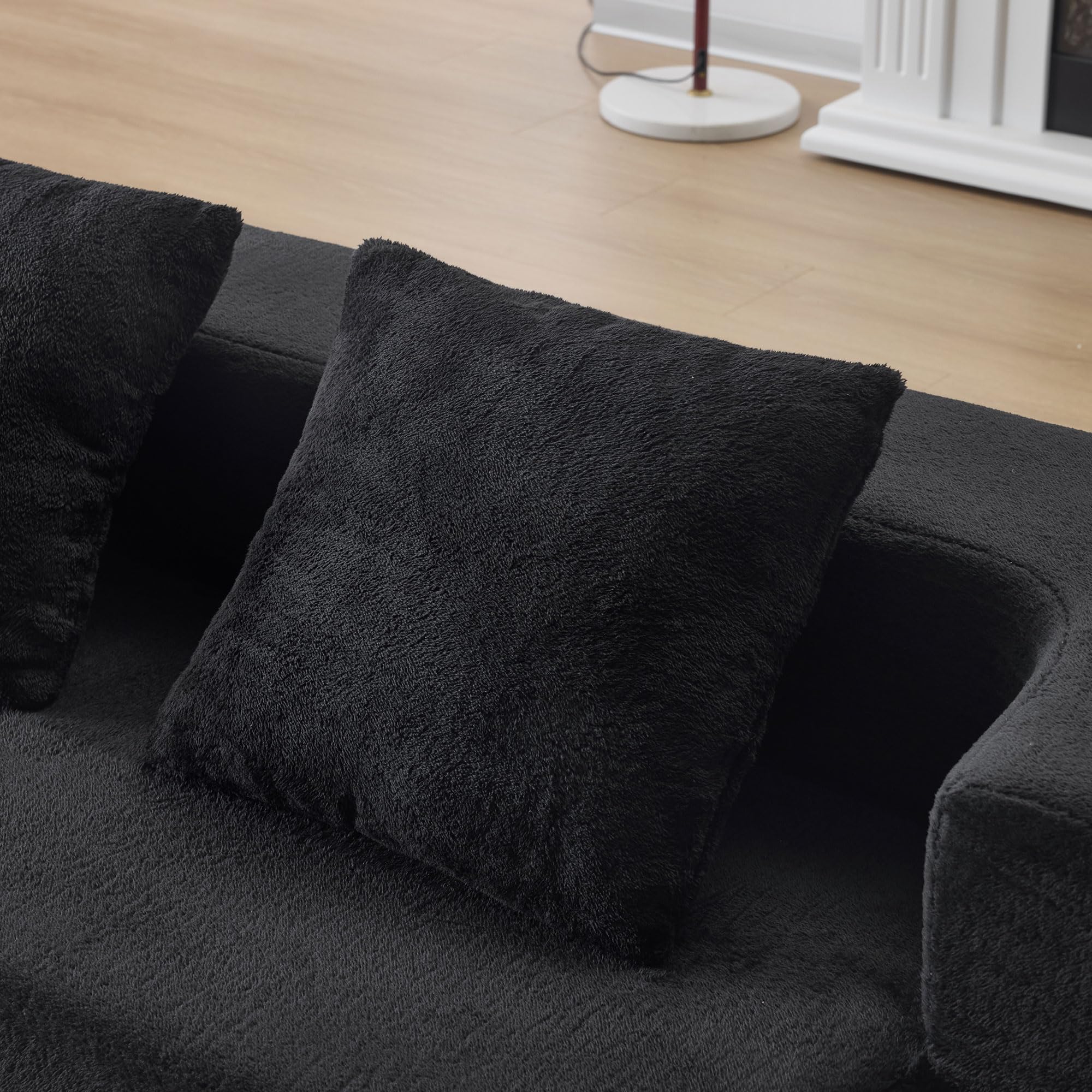 Sofá multifuncional con 2 cojines, sofá convertible moderno, sofá de 2 plazas de suelo, ahorro de espacio, espuma de alta resistencia, para sala de estar y dormitorio, no requiere montaje, negro