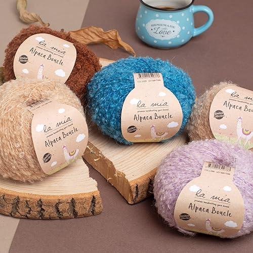 Miniatura 3 de La Mia Alpaca Boucle, 2 madejas 80% Alpaca 15% lana 5 poliamida para tejer y tejer ganchillo, 1.76 oz (1.76 onzas)  459.3 ft (153 yardas), azul -