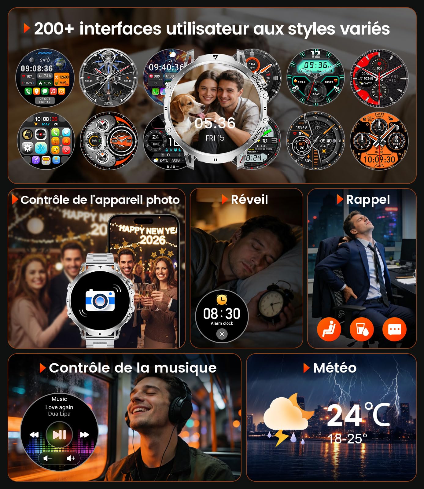 2026 Orologio da uomo da 1000 mAh/1.85" HD Display,IP68 Impermeabile Smartwatch con LED Lampa/130+ Modalità Sport,Fitness Tracker con monitor di frequenza cardiaca,SpO2,Sonno per Android iOS,Argento