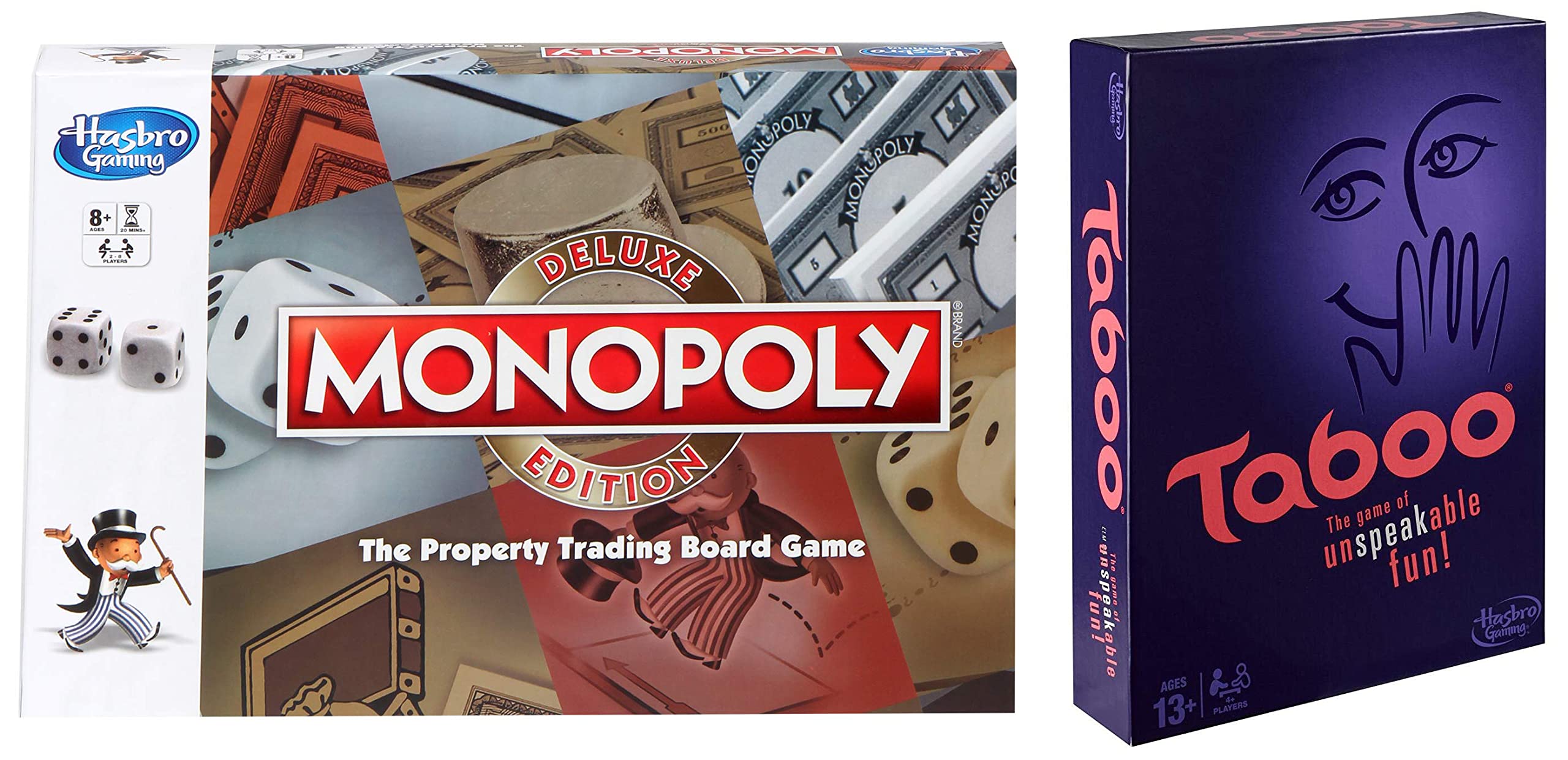 Monopoly Deluxe Edition Game, Ages 8 Years Old and Up&Hasbro Taboo Board Game, Guessing Game for Families and Kids for Ages 13 and Up, 4 Or More Players,Multicolor